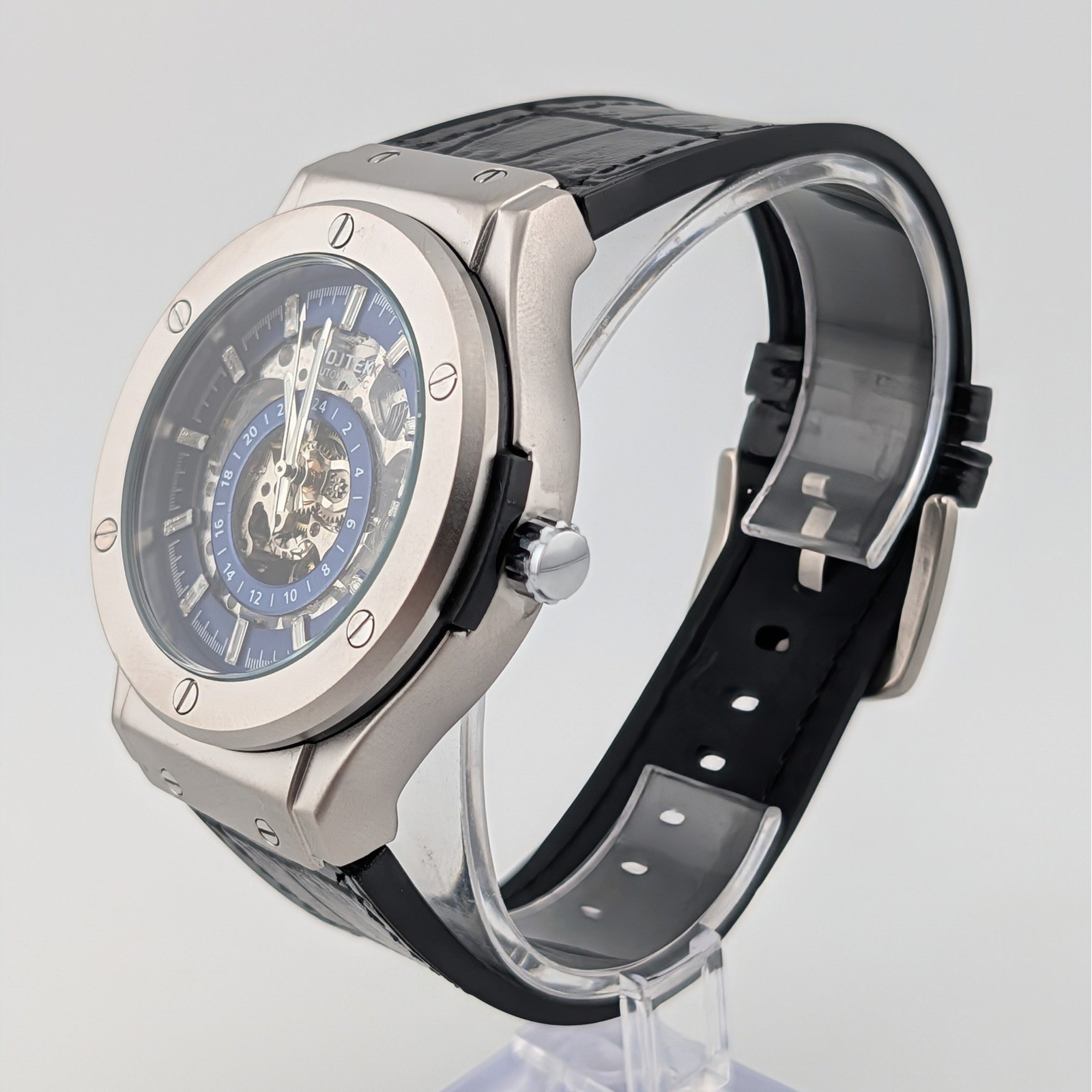 Wojtek Automatic Skeleton Blue Dial Men’s Watch 24 Hour Display NWOT 45mm
