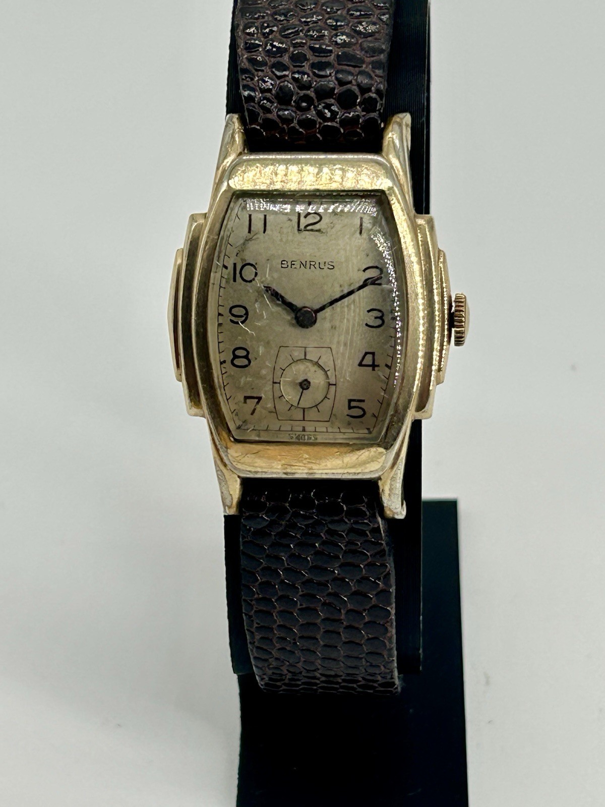Vintage 1940s Benrus BR1 Tank Watch 15J Swiss 10K RGP Art Deco Mens Mechanical