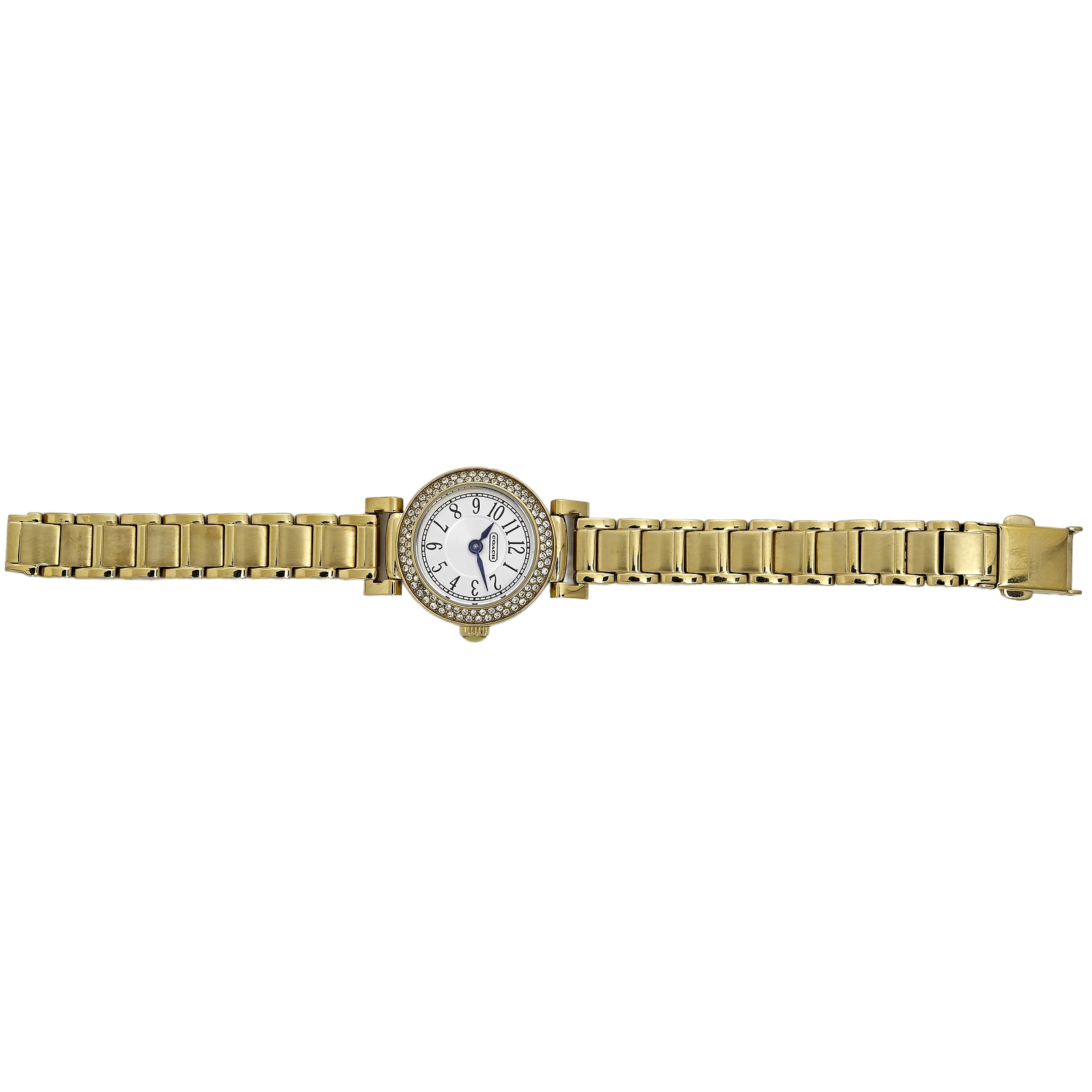 Coach Ladies Gold Plated White Dial Arabic Numeral Wrist Watch Diamond Bezel