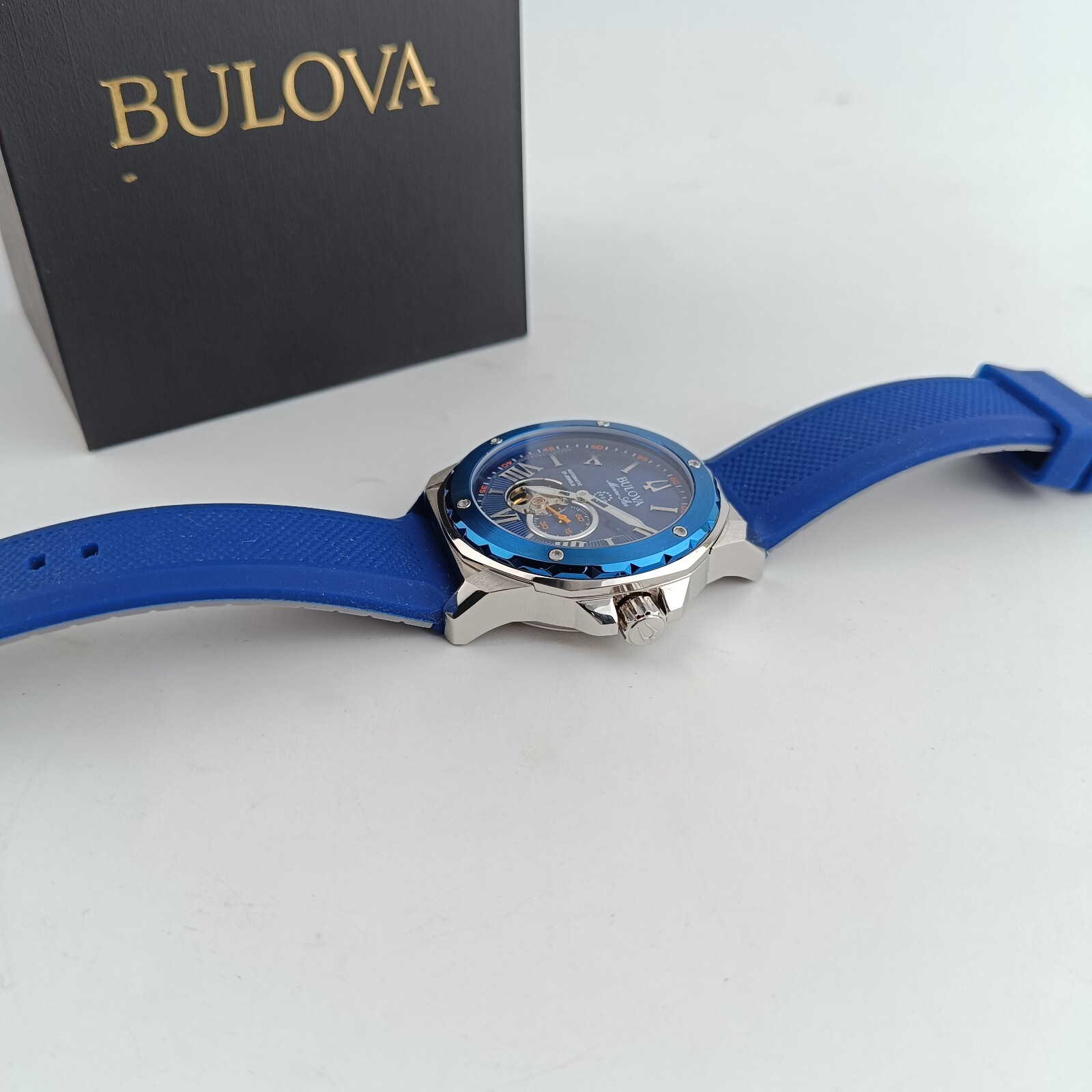 Bulova Marine Star 98A303 Men’s Automatic 45mm Blue Dial Rubber Strap Watch