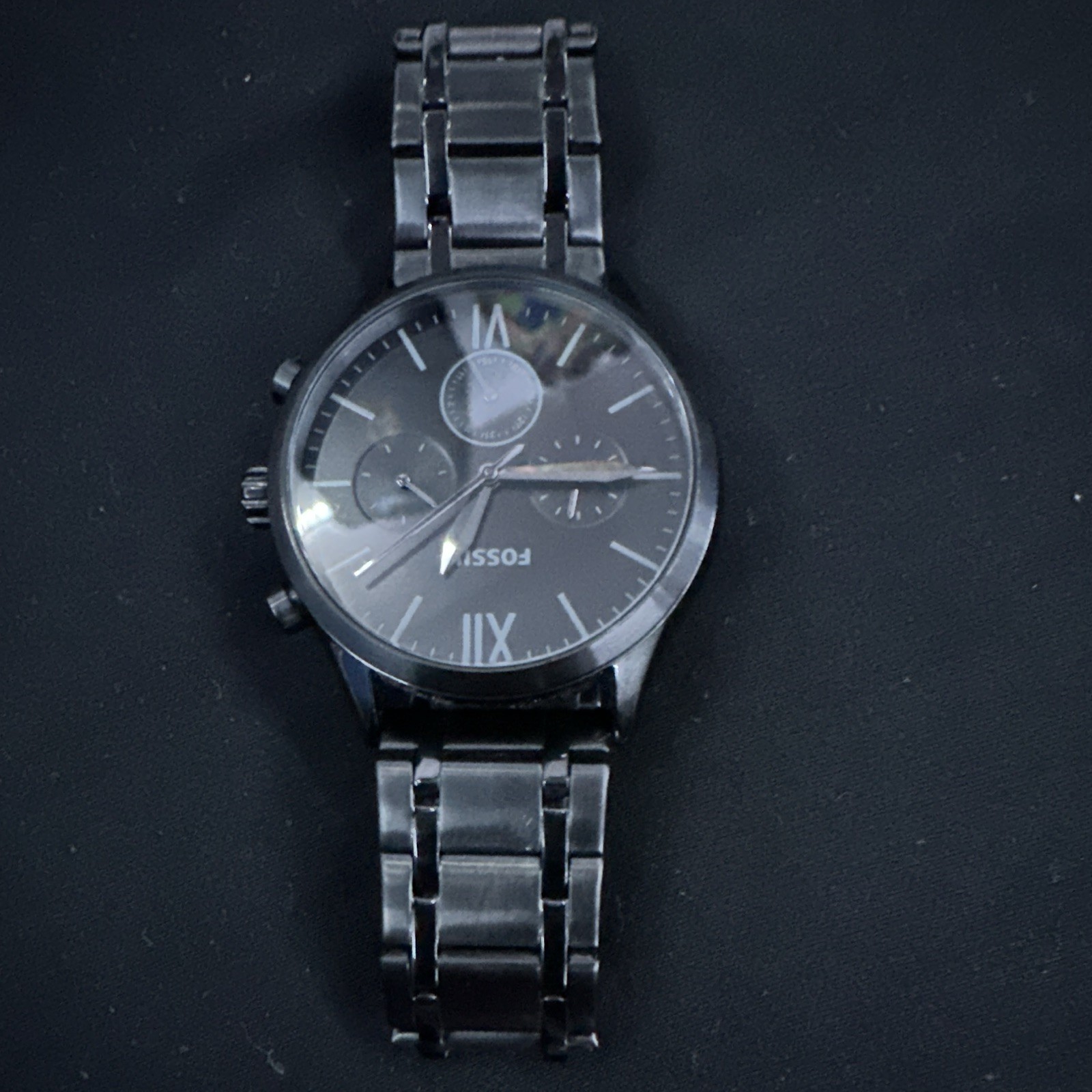 Fossil Black Stainless Steel Multi-Dial Quartz Analog Watch 44mm 5 ATM