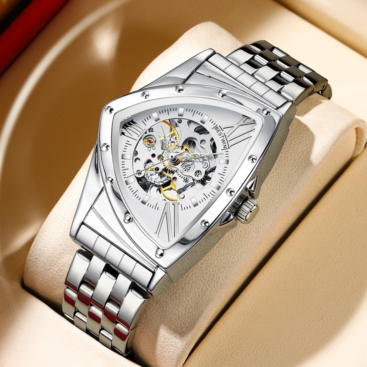 Men’s Triangular Skeleton Watch — Fully Automatic Mechanical, Water-Resi