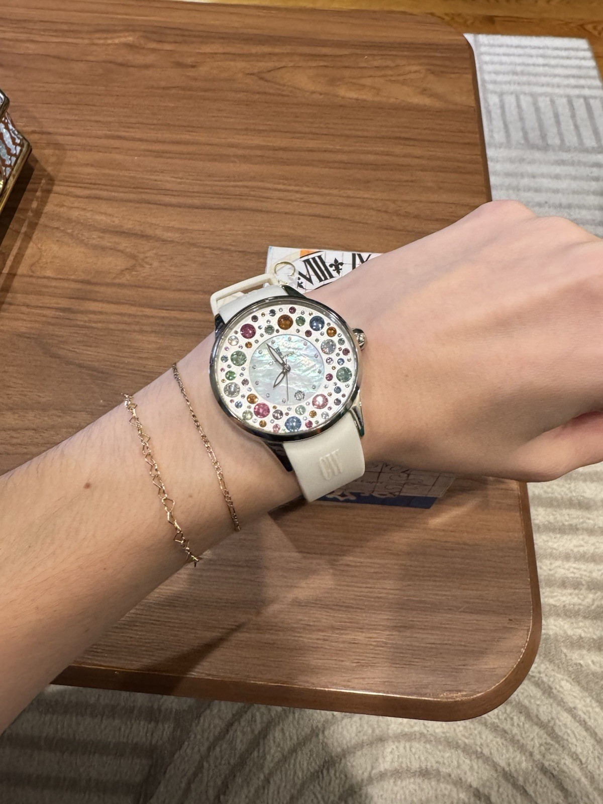 Capri Watch Gemmed Women’s Wristwatch White Rubber Strap Multicolor Dial