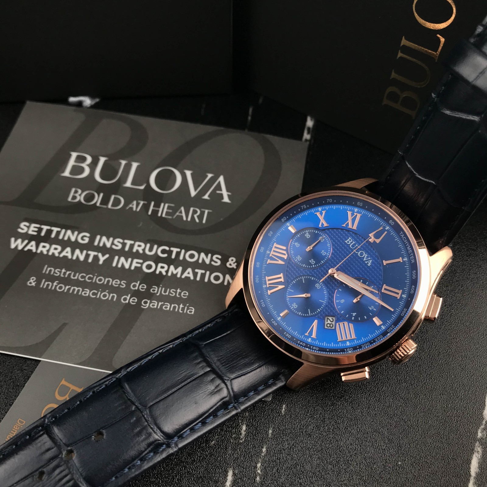 Bulova 97B170 Wilton Classic Chronograph Blue Dial Men’s Steel Quartz Watch 45mm