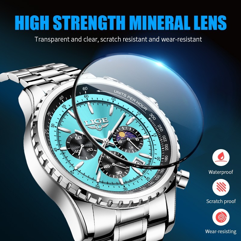 2024 Men Quartz Watch Stainless Steel Analog Luminous Date Waterproof Wristwatch
