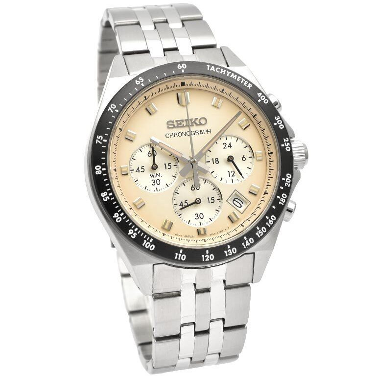 SEIKO SELECTION SBTR045 Stainless Steel Chronograph Quartz Watch Ivory Dial 41mm