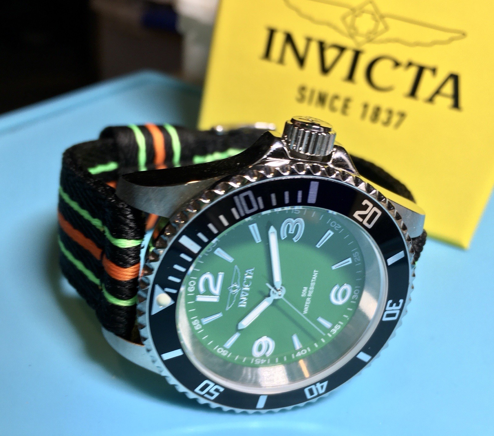 INVICTA PRO DIVER GREEN FATHOMS STYLE NO DATE ALPHA NUMERIC 40MM QUARTZ CUSTOM