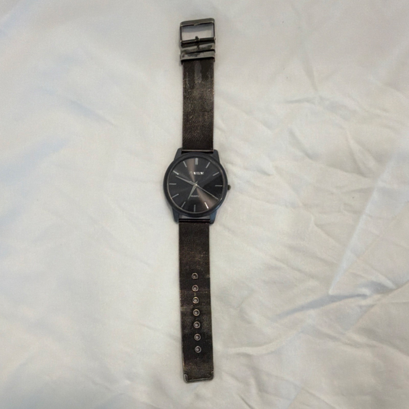 Titanium Men’s 45mm Quartz Analog Watch Black Mesh Band Stick Indexes