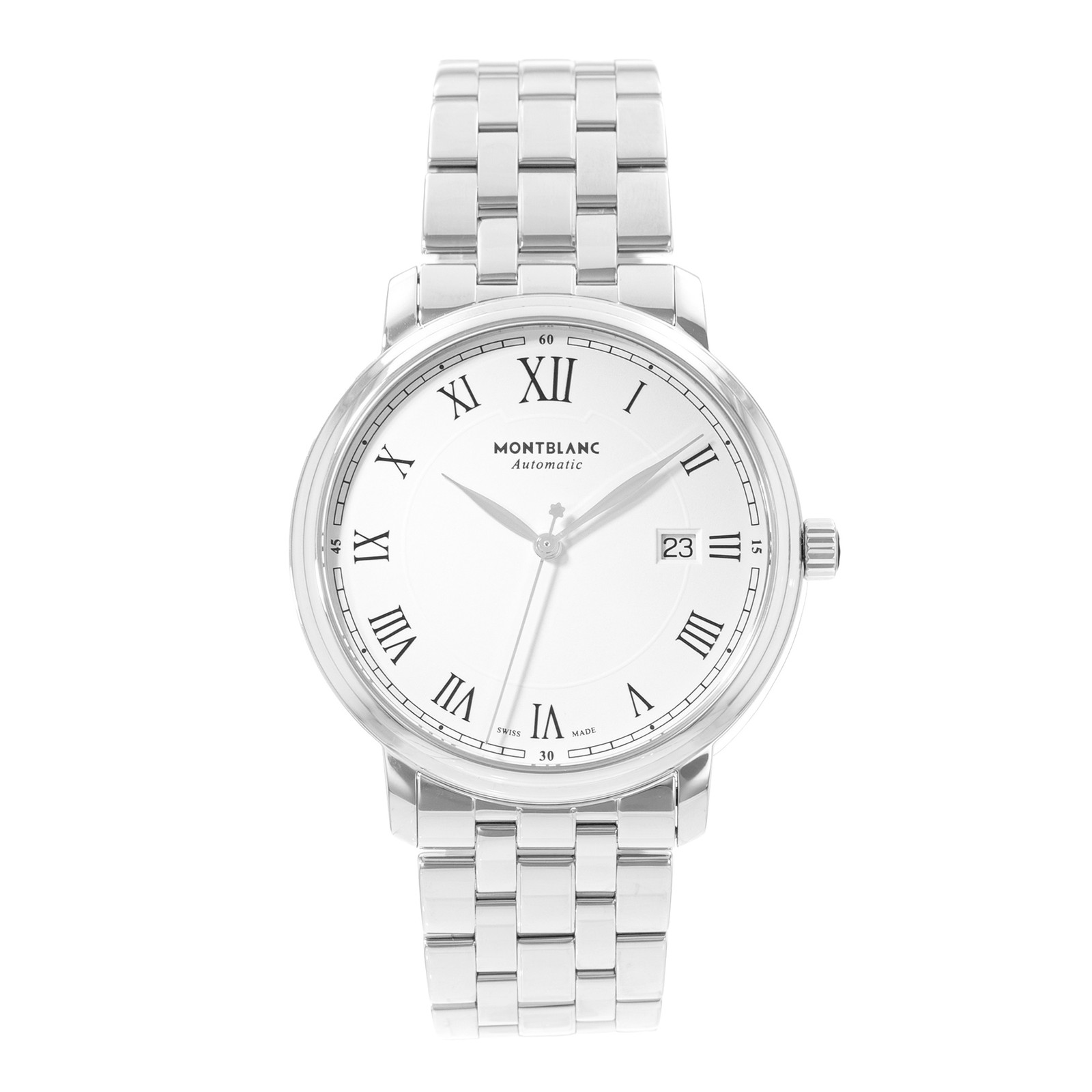 Montblanc Tradition 112610 40mm White Roman Dial Steel Mens Watch Box Card