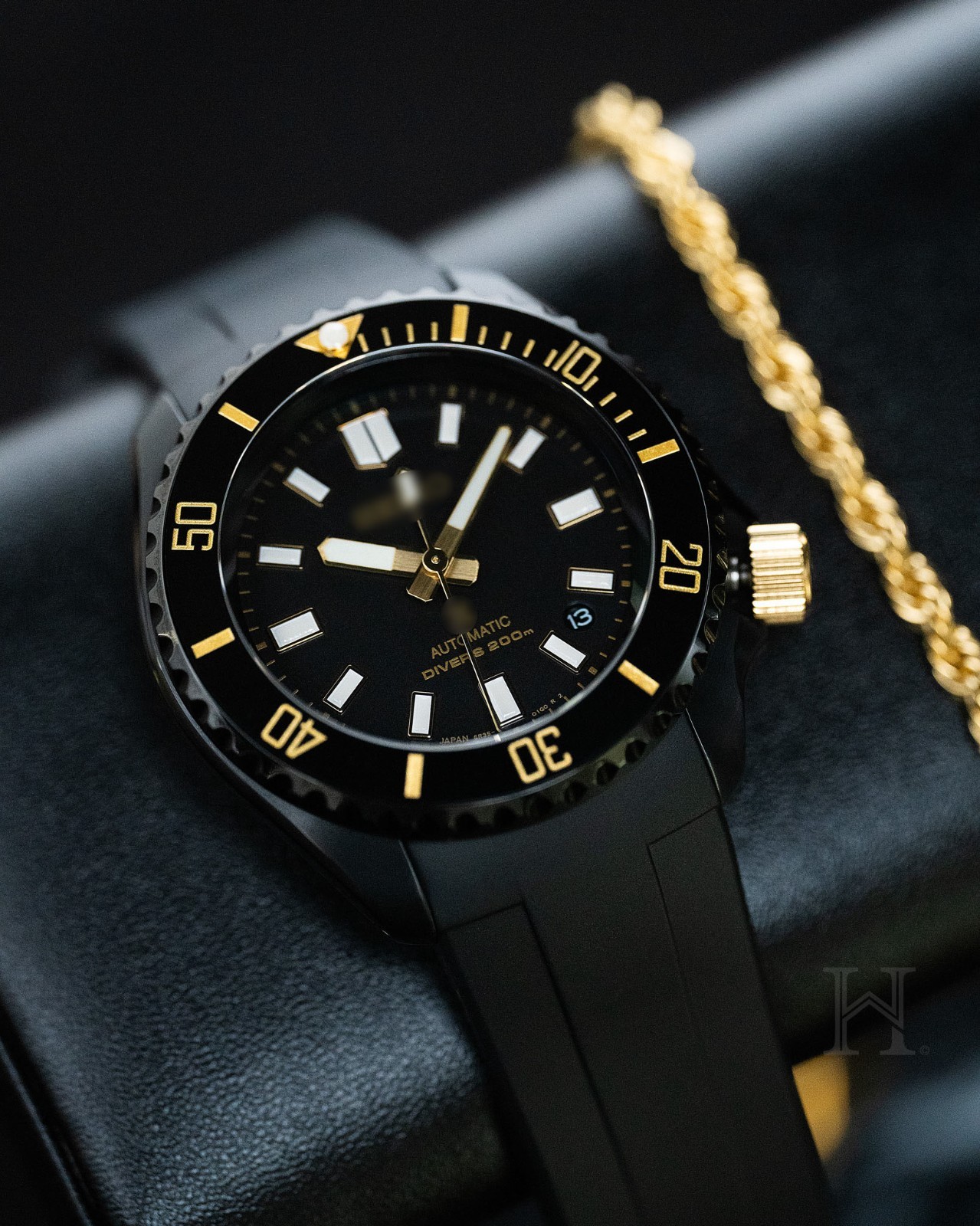 Premium Custom Built Matte Black Mens NH35 sports watch with rubber strap