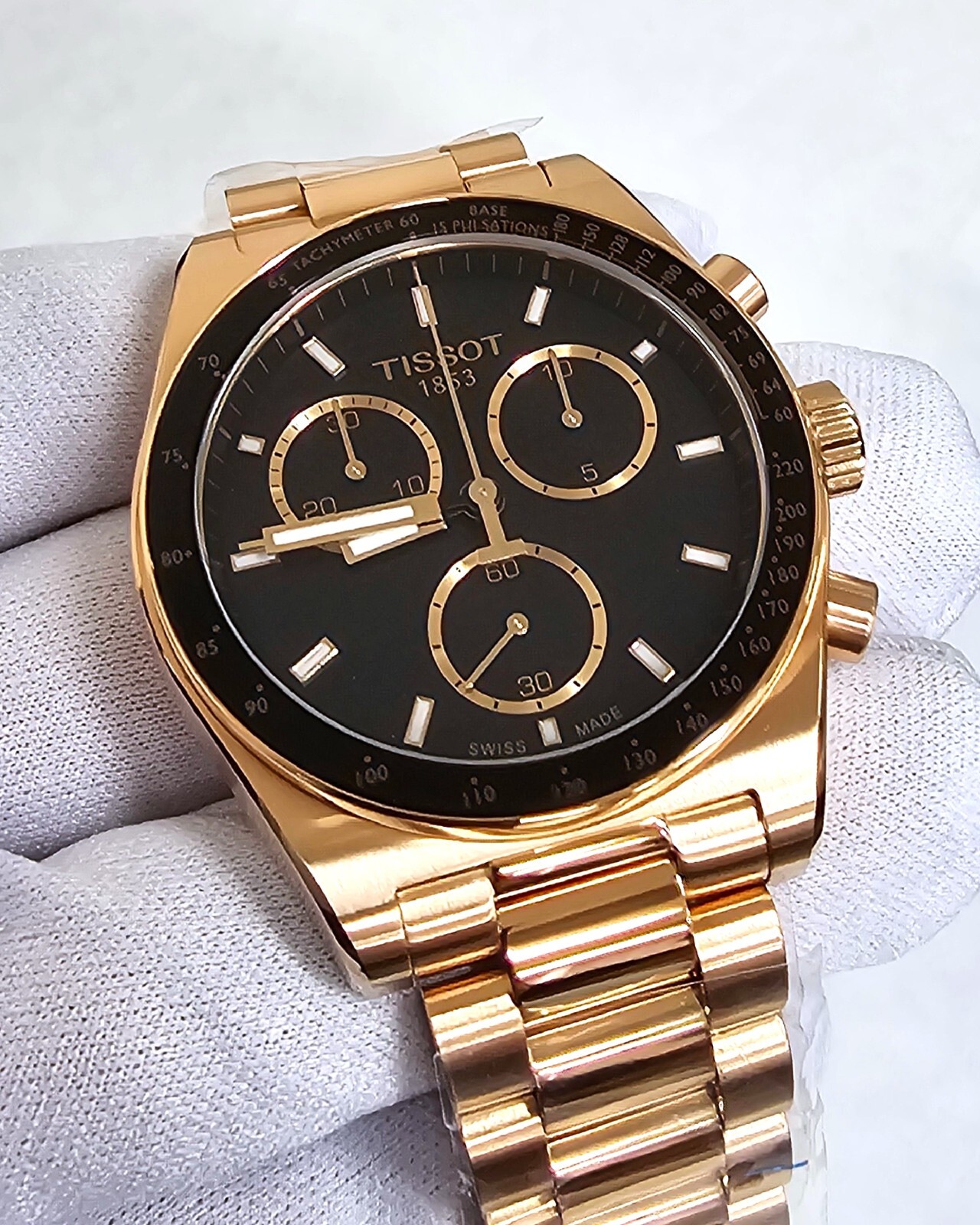 TISSOT PR516 Chronograph 40MM Black Dial Rose Gold PVD Mens Watch T1494173305100
