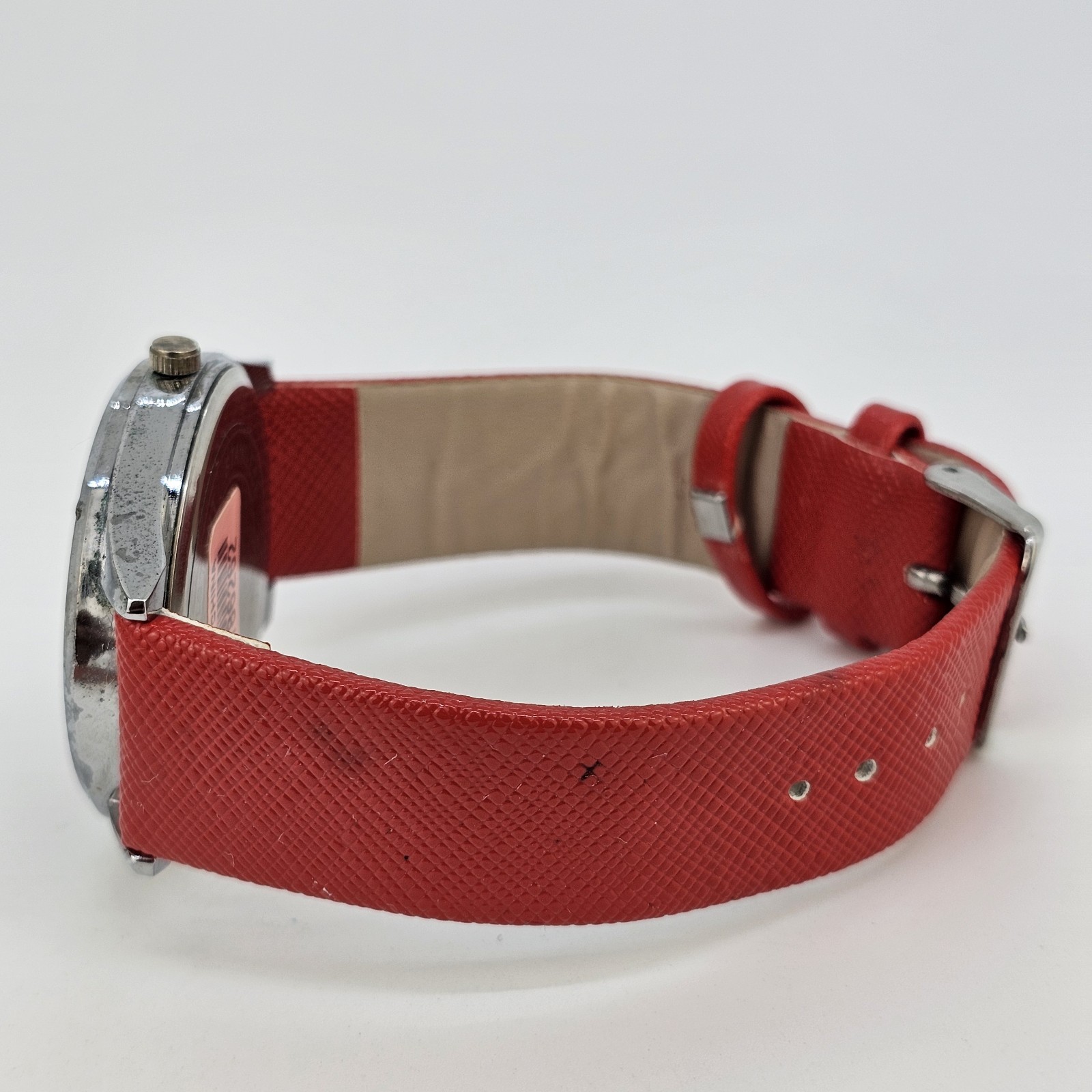 40MM Women’s Watch Red Dial Red Faux Leather Bands New Battery