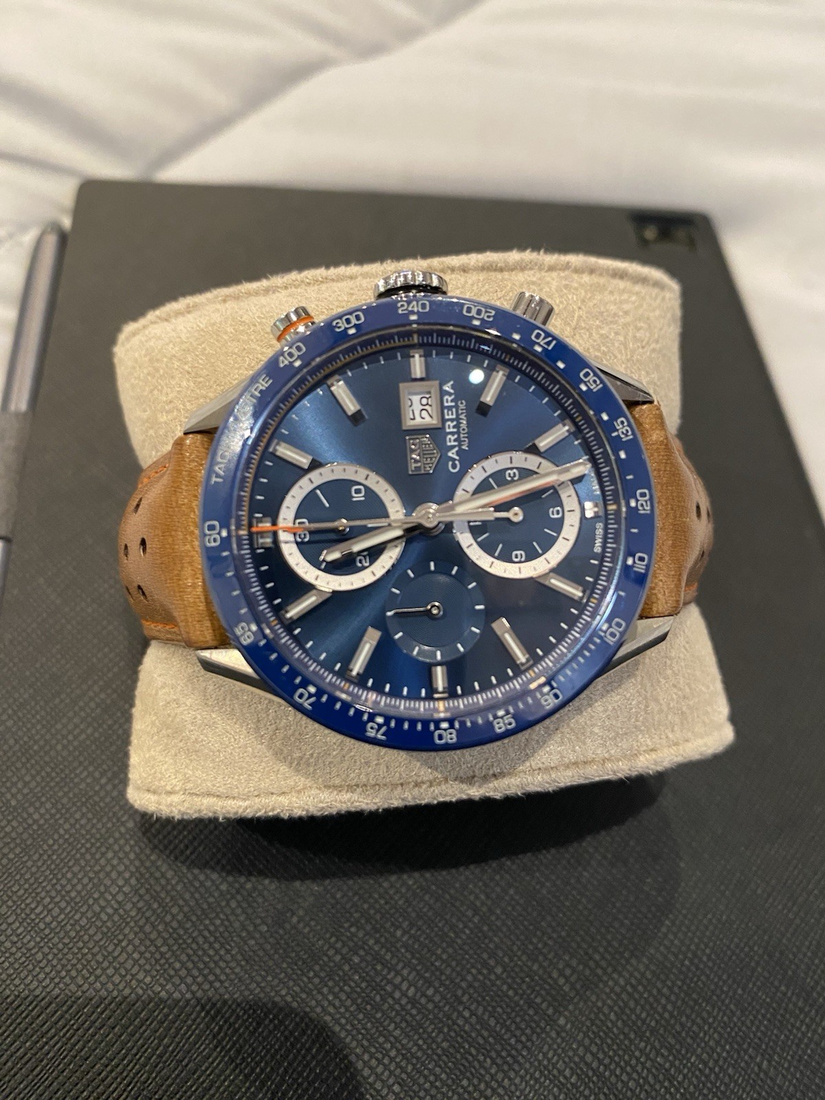 Tag Heuer Carrera Men’s Watch CBM2112 Swiss Automatic Blue Dial Brown Leather