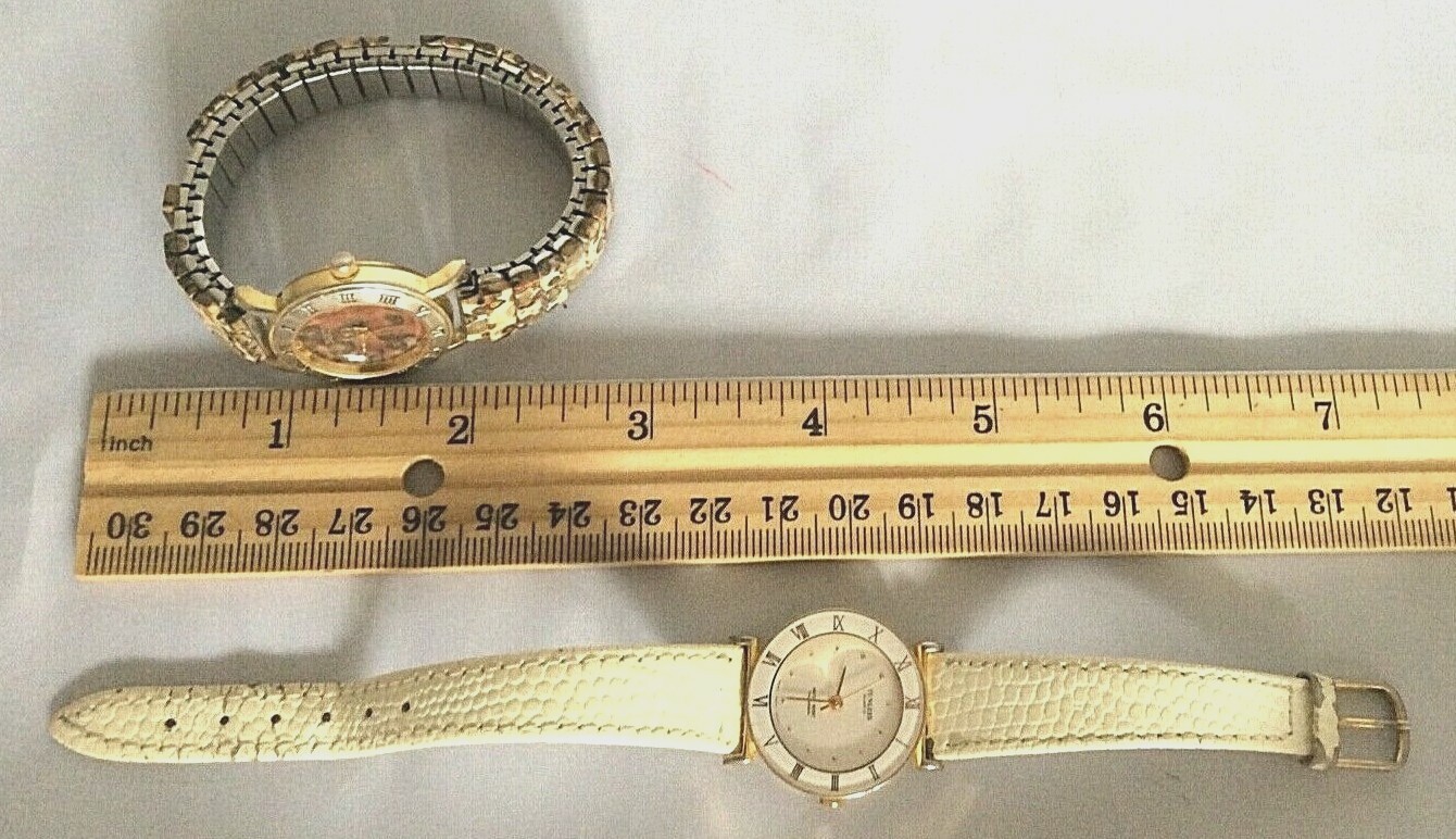 Two Thai-assembled Ladies Watches Jasper Leopard White Leather Gold Tone Hands
