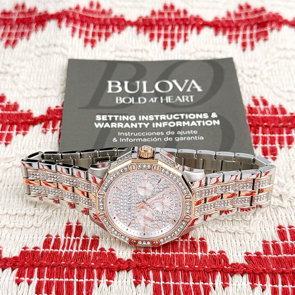 Bulova 98C133 Octava Men’s Rose Gold Crystal Stainless Quartz Watch 41.5mm