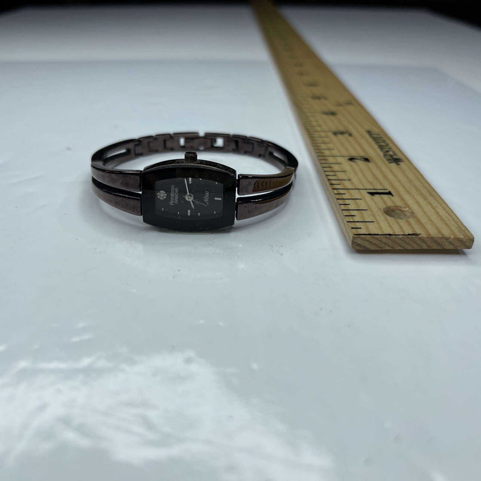 A Armitron Chocolate Chrome 753H 75/344713 Diamond Ladies Stainless Untested