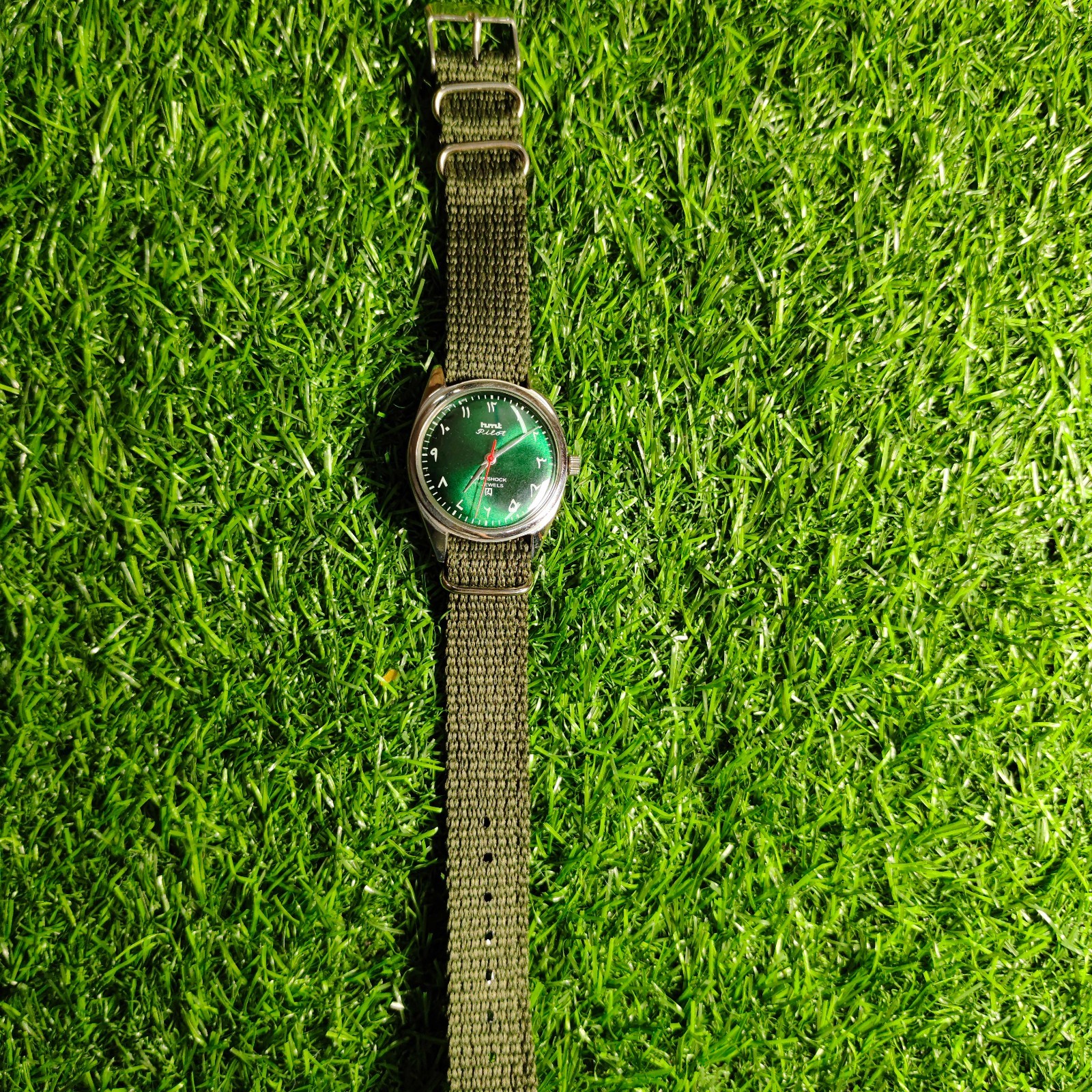 Vintage HMT Pilot 38mm Green Dial Hand-Winding Mechanical Watch Refurbished