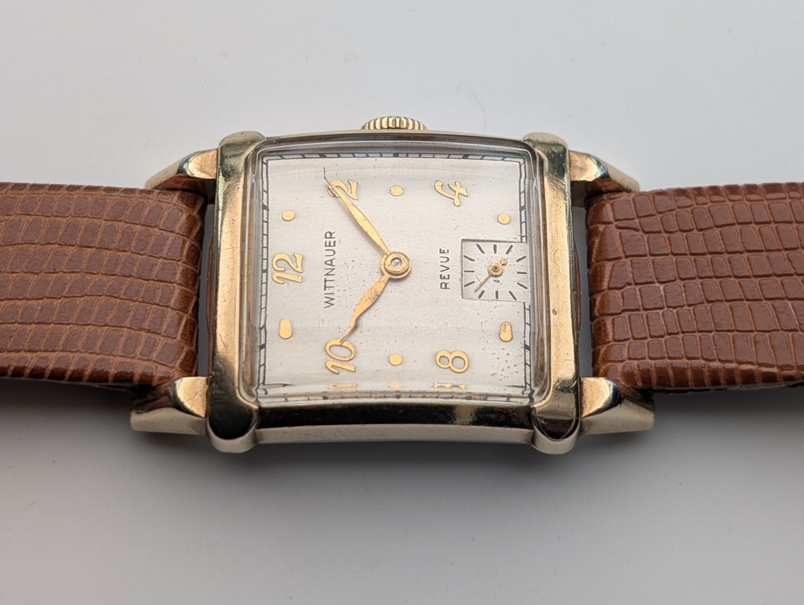 Vintage Wittnauer Revue 73 10K Gold Plated Art Deco Watch, 1950s, Running Well