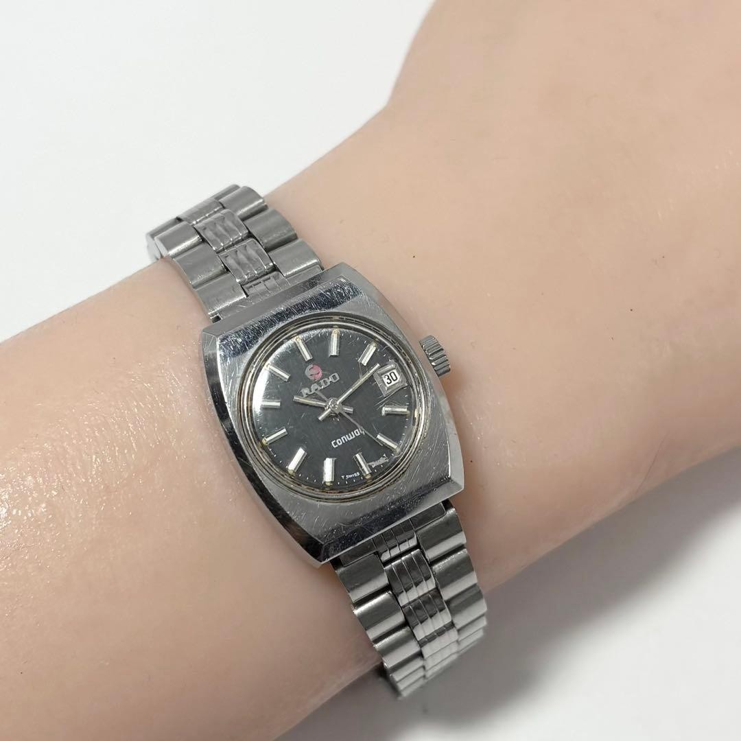 Working RADO Conway wristwatch vintage black dial anchor date