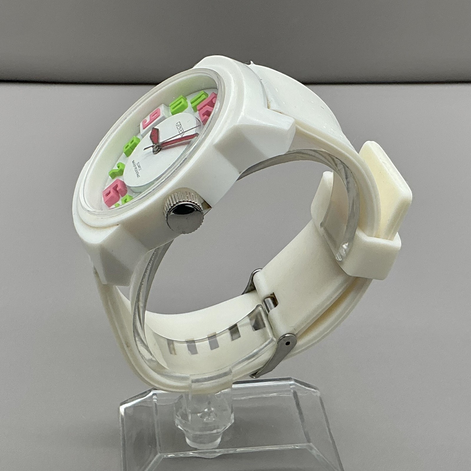 Geneva Womens Watch White Silicone Strap Multicolor Dial Quartz NEW BATTERY