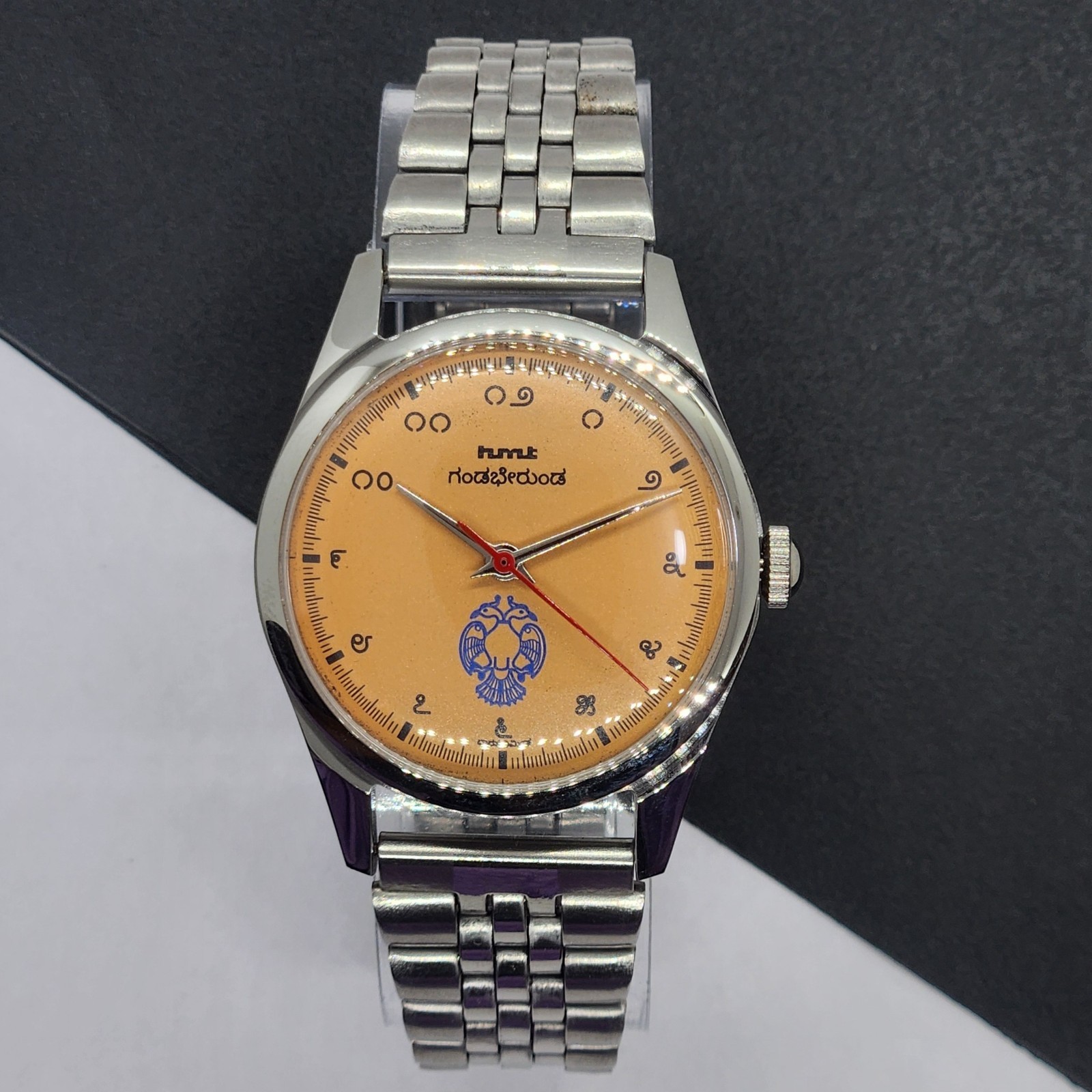 Vintage HMT Janata Kannada Orange Face Mechanical Hand Winding Wrist Watch A48