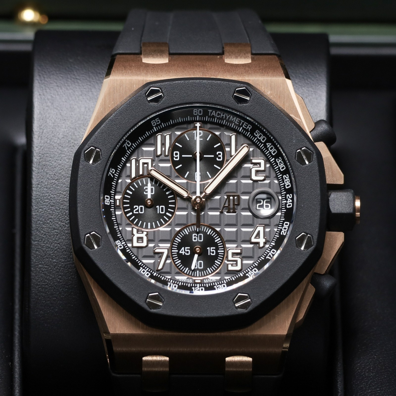 AP Royal Oak Offshore 42mm Rose Gold Grey Tapisserie Dial Rubber Strap 26238OK