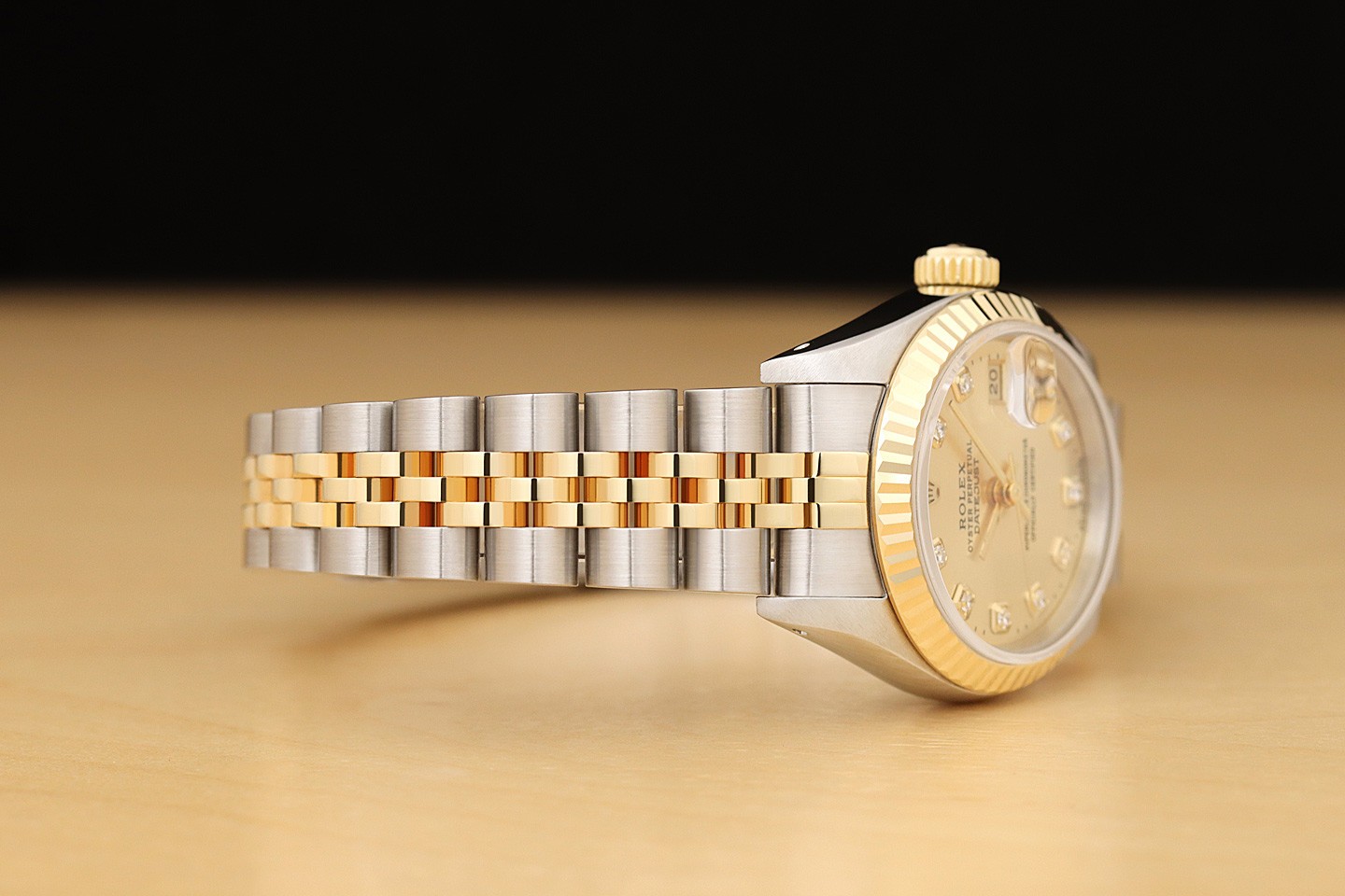 ROLEX LADIES DATEJUST CHAMPAGNE DIAMOND 2 TONE 18K YELLOW GOLD 69173 WATCH