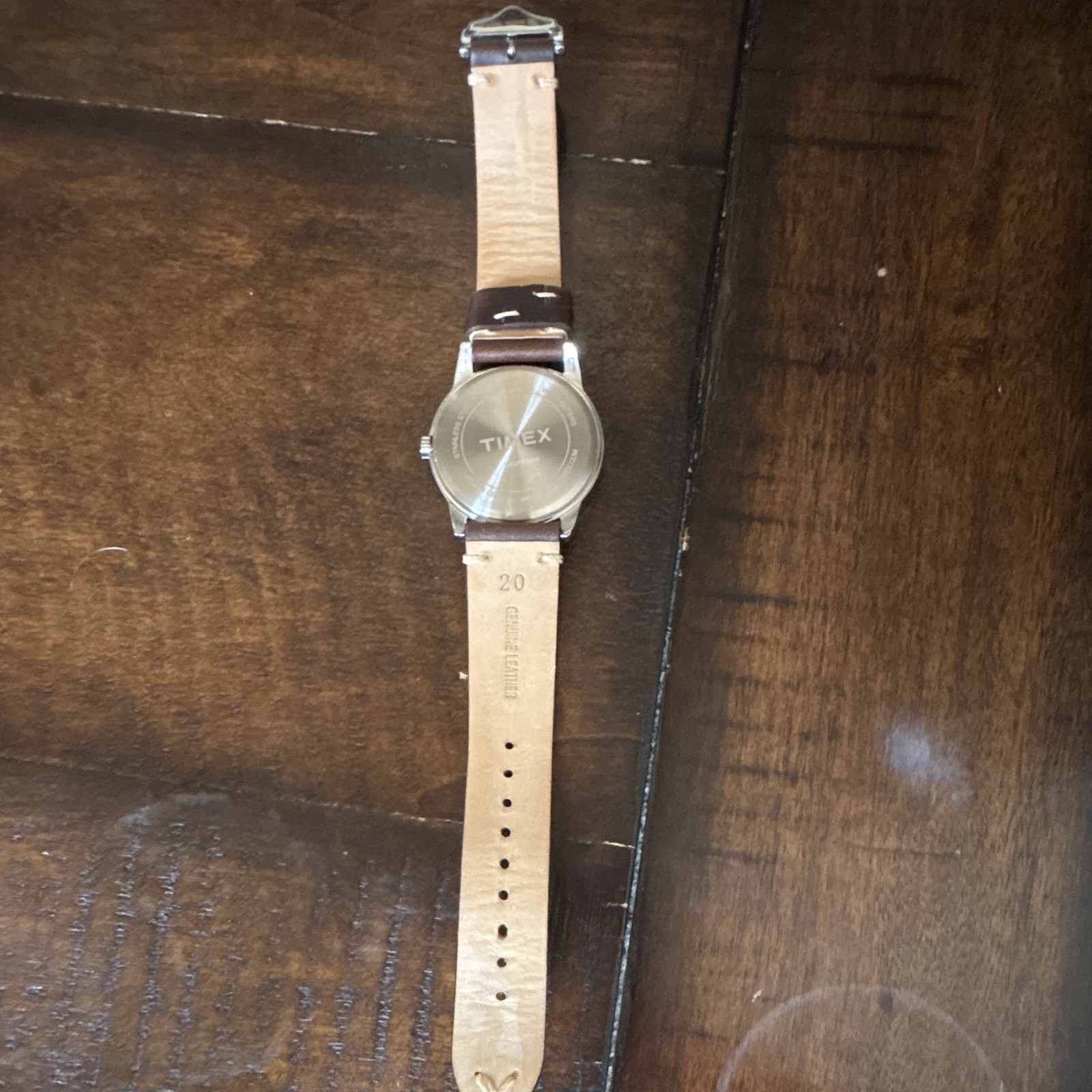 Timex Indiglo Men’s Quartz Watch White Dial Brown Leather 40mm Date 30m