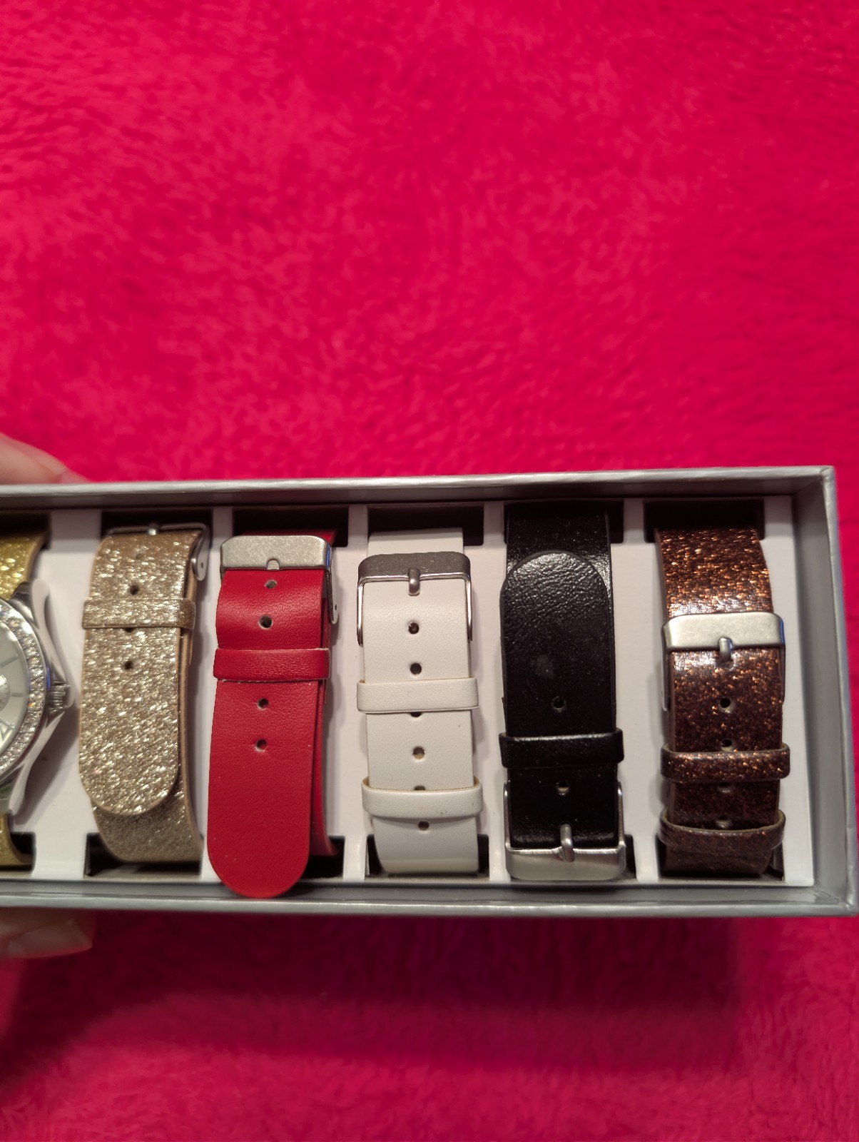 FMD Women’s Interchangeable Watch Gift Set 6 Faux Leather Bands Crystals NEW BOX