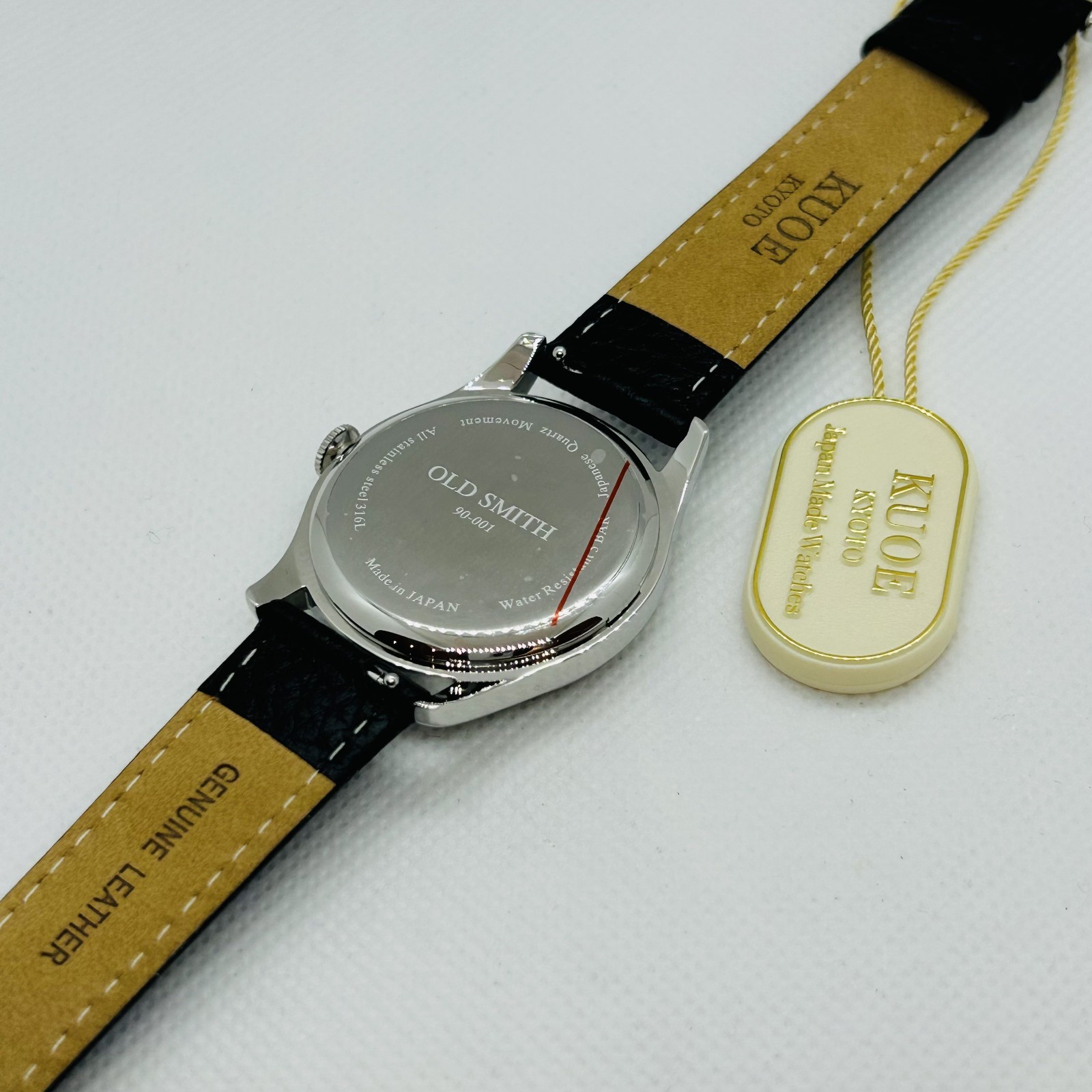 KUOE KYOTO Quartz Watch OLD SMITH 90-001 Black Band Cream Dial Blue Needle 35mm