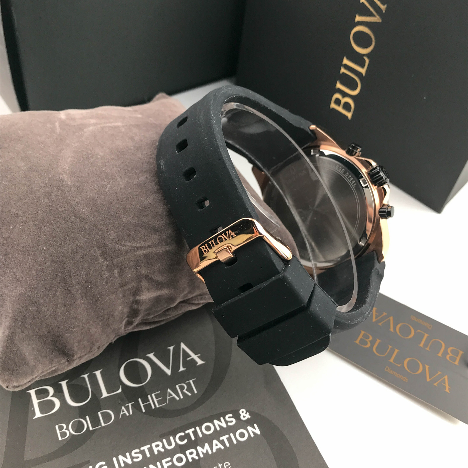 Bulova Marine Star 98B104 Black Dial Silicone Strap Chronograph Men’s Watch 44mm