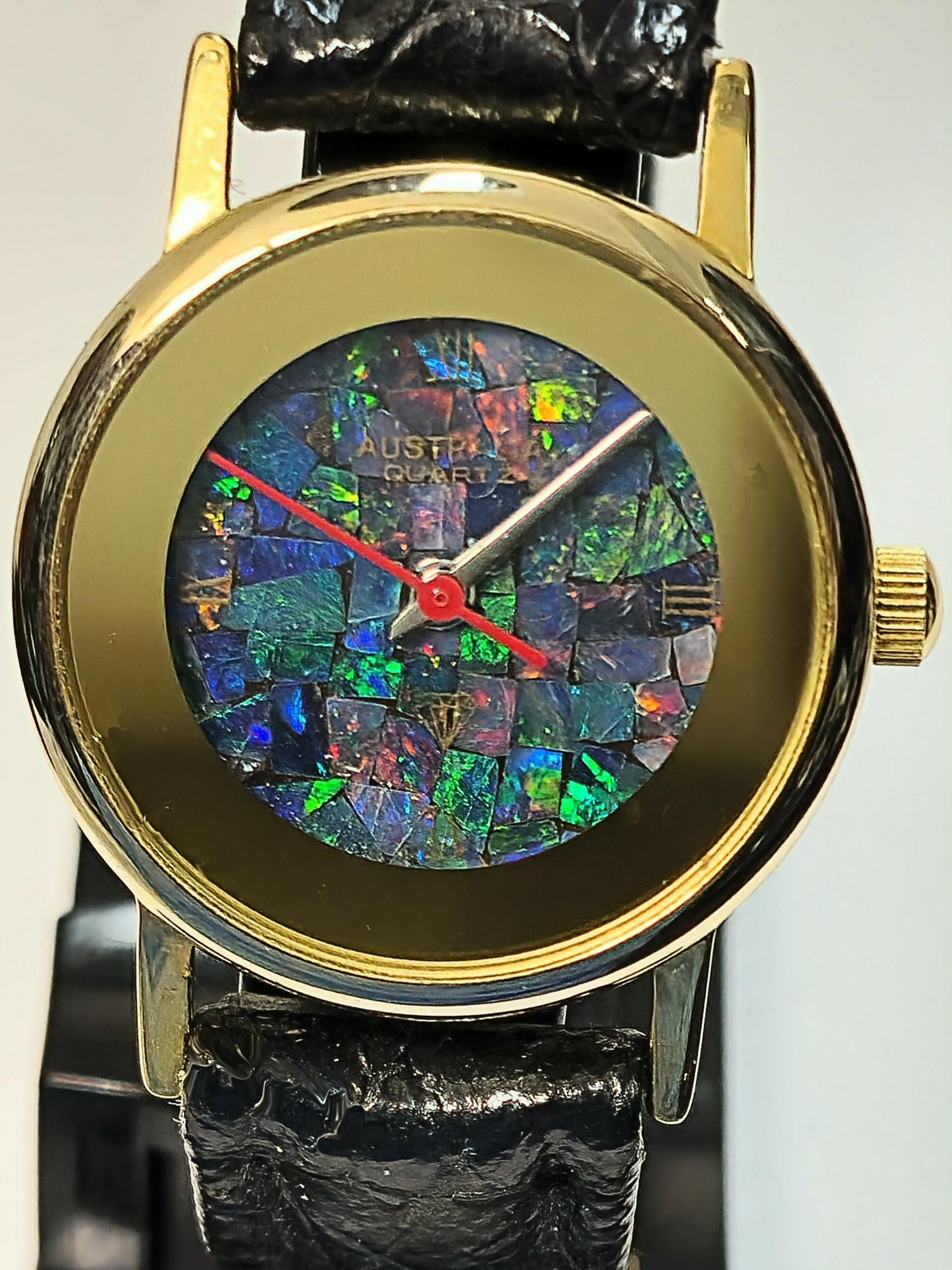 54181.0 – “Australia” Opal Watch with Natural Australian Opal Gold rim with no