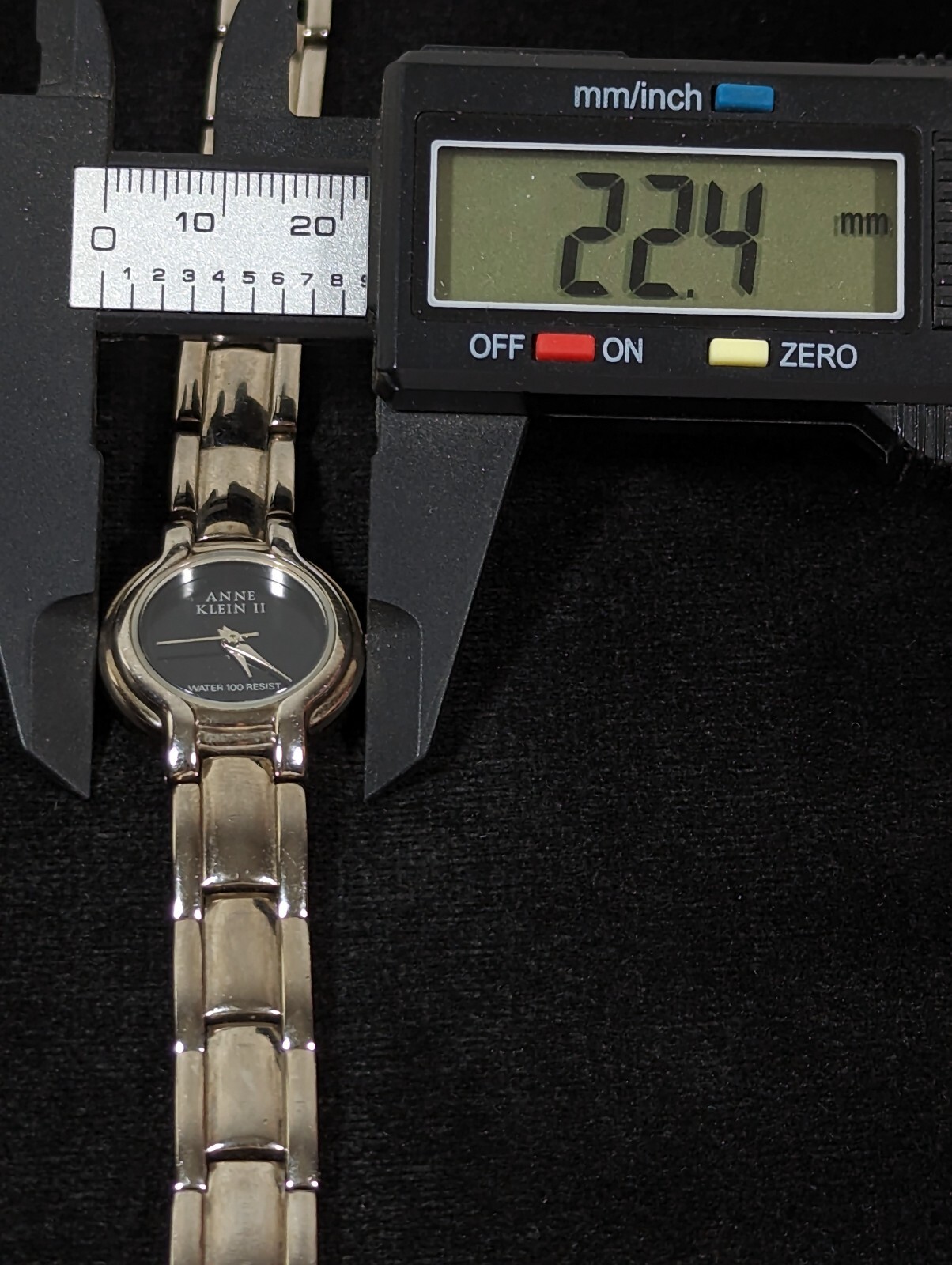 Anne Klein Black Dial Silver Tone Round Case Link Bracelet Band Watch 6.5 Inch