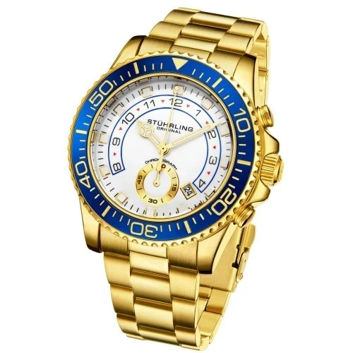Stührling Aquadiver 42mm Gold Stainless Steel Case and Band, Men’s Wristwatch…