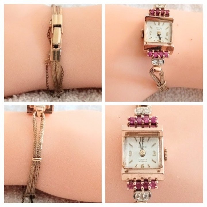 Antique Altair Hamilton 14 KT Rose Gold Ruby Diamond Ladies Wristwatch C 1930’s
