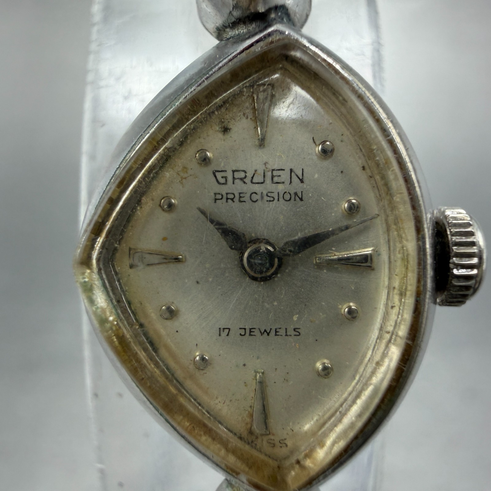 Gruen Precision Watch Women 14mm Silver Dial 10K Gold Plated Manual Wind Runs