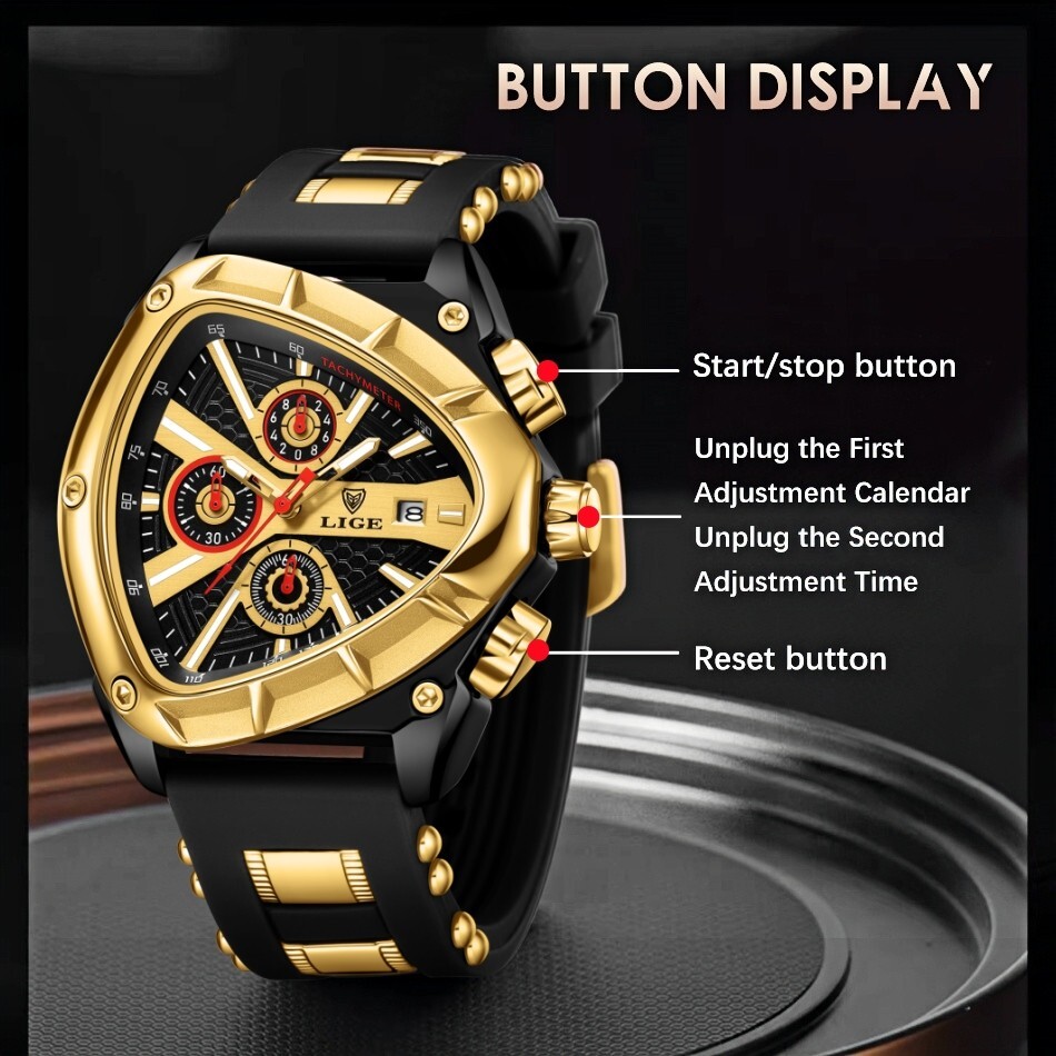 LIGE Men Watch Quartz Big Dial Luminous Chronograph Waterproof Sport Wristwatch