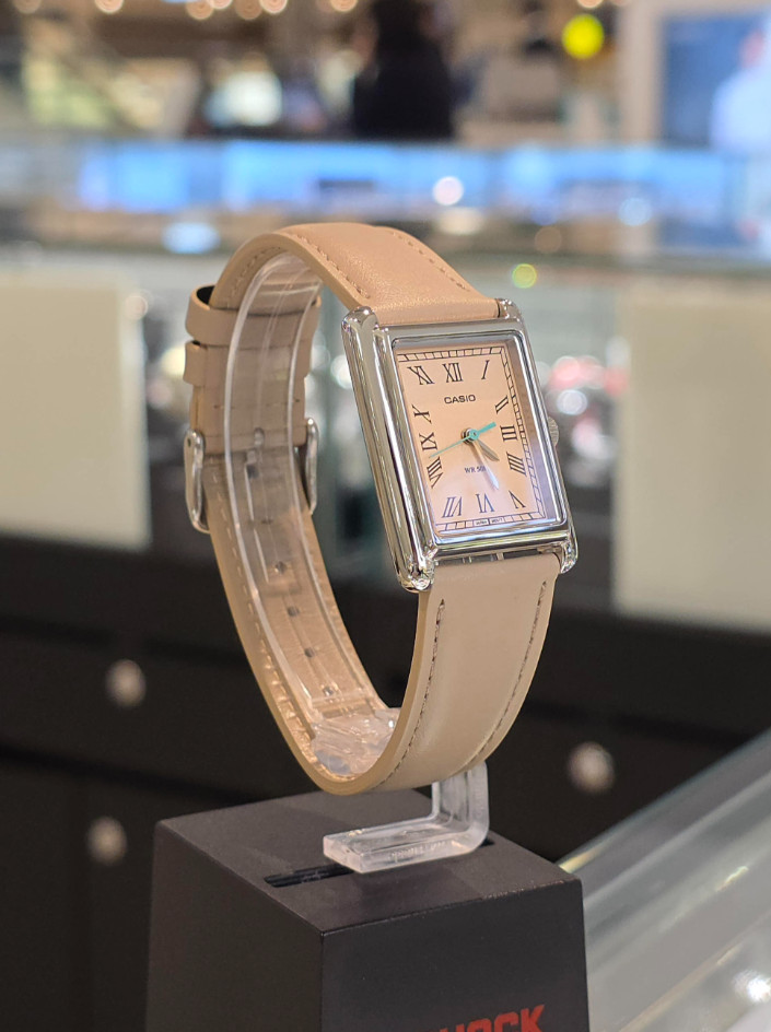 Casio Women LTP-B165L-5BV Dress Watch Rectangle Roman Quartz Beige Leather New