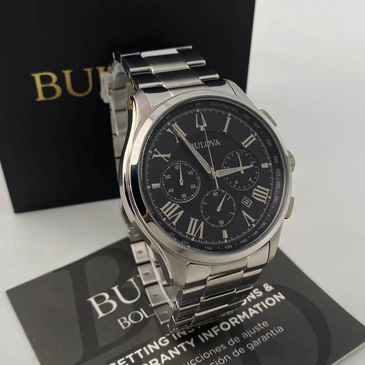 Bulova 96B288 Men’s Wilton Chronograph Quartz Watch Black Dial Stainless Steel