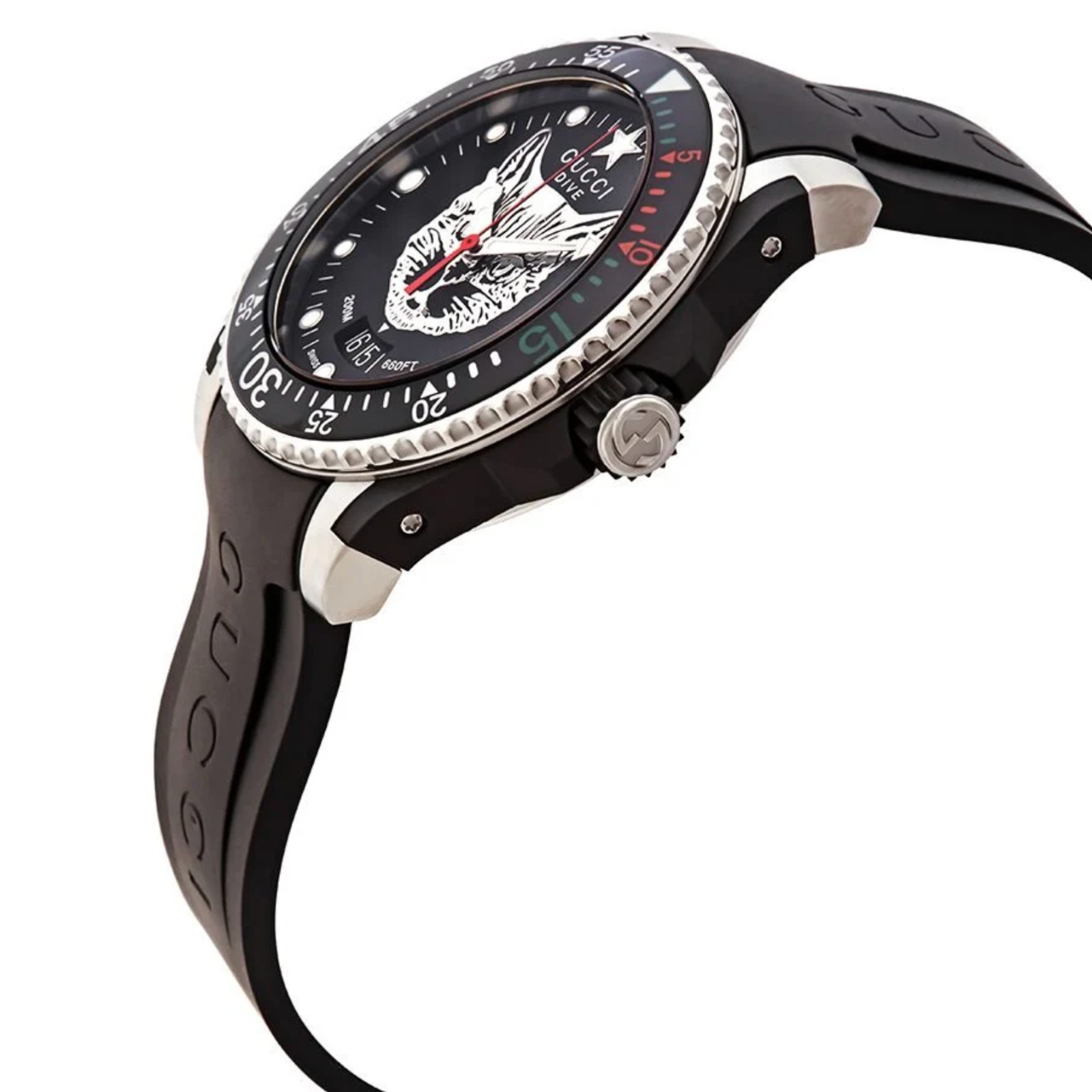 Gucci Dive Mystic Cat Black Rubber Strap Watch YA136320
