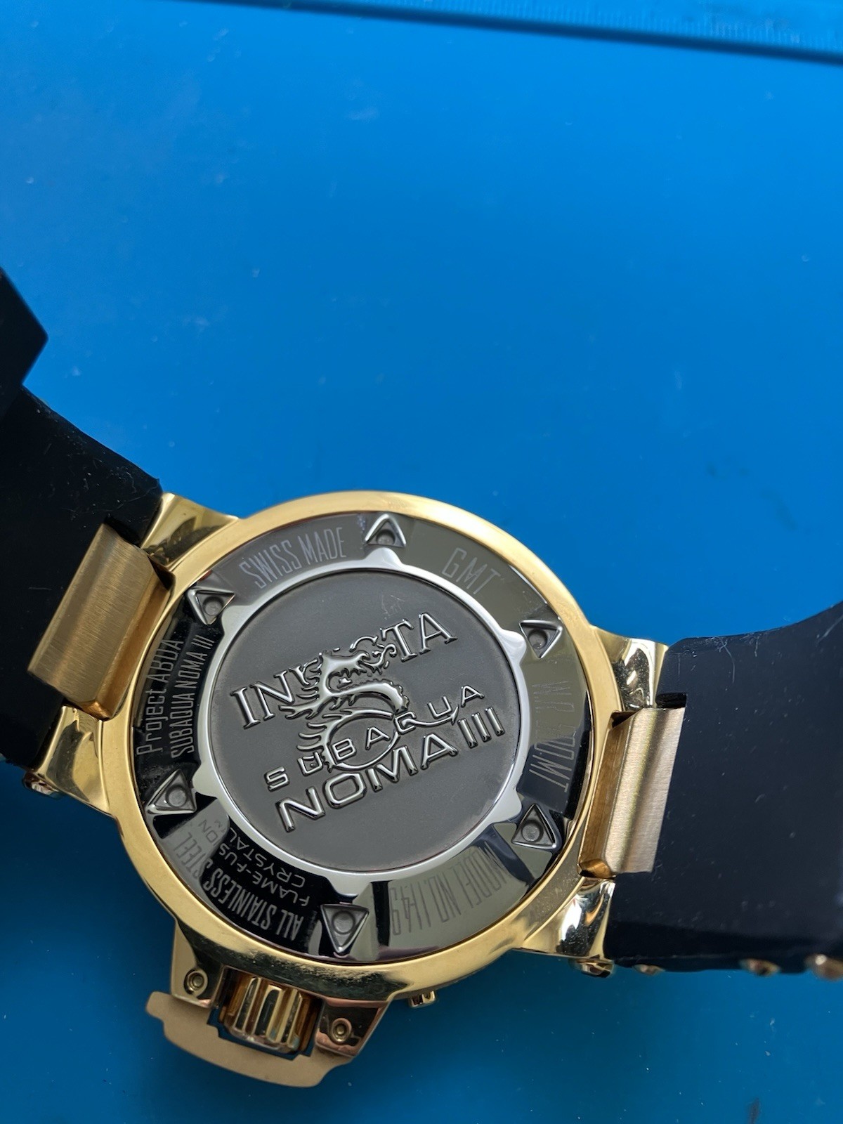 Invicta Subaqua Noma III GMT Watch Men 50mm Black Dial Gold Date 1149.