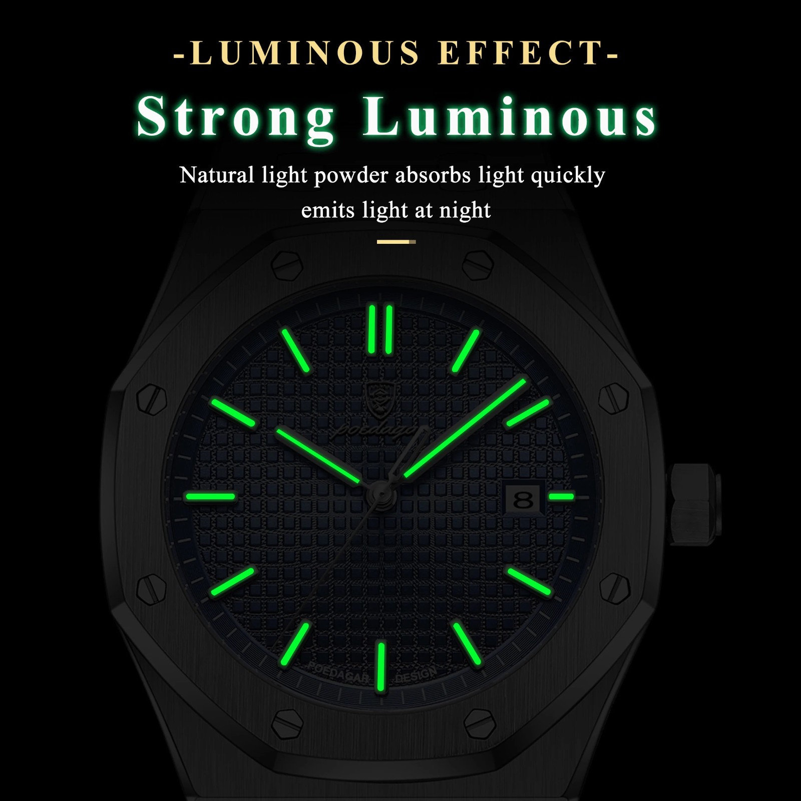 POEDAGAR Men Quartz Watch Date Luminous Waterproof Stainless Steel Business