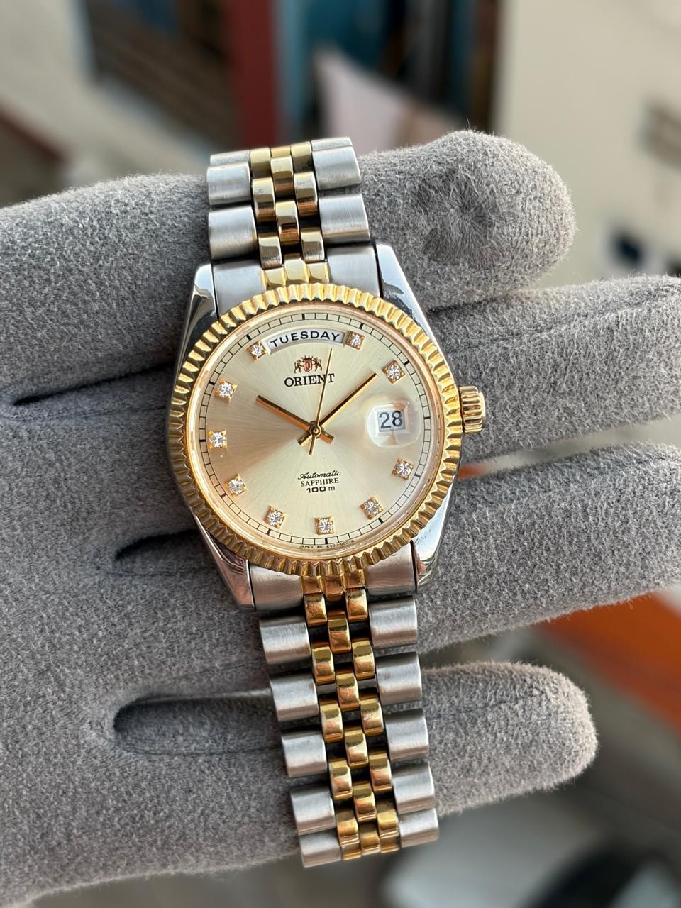 ORIENT PRESIDENT Day-Date  Golden Tow Tone Jubilee Bracelet Steel Men’s Watch