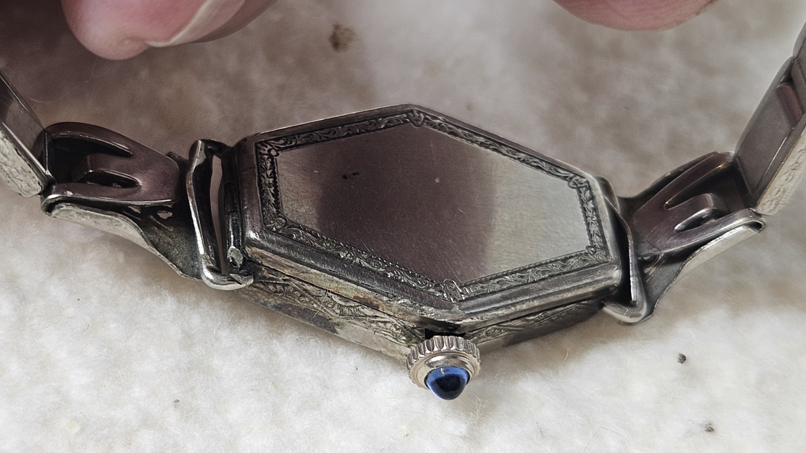 Art Deco Manfred 18KT White GF Mechanical Windup Ladies Watch-16 Jewels -WORKS