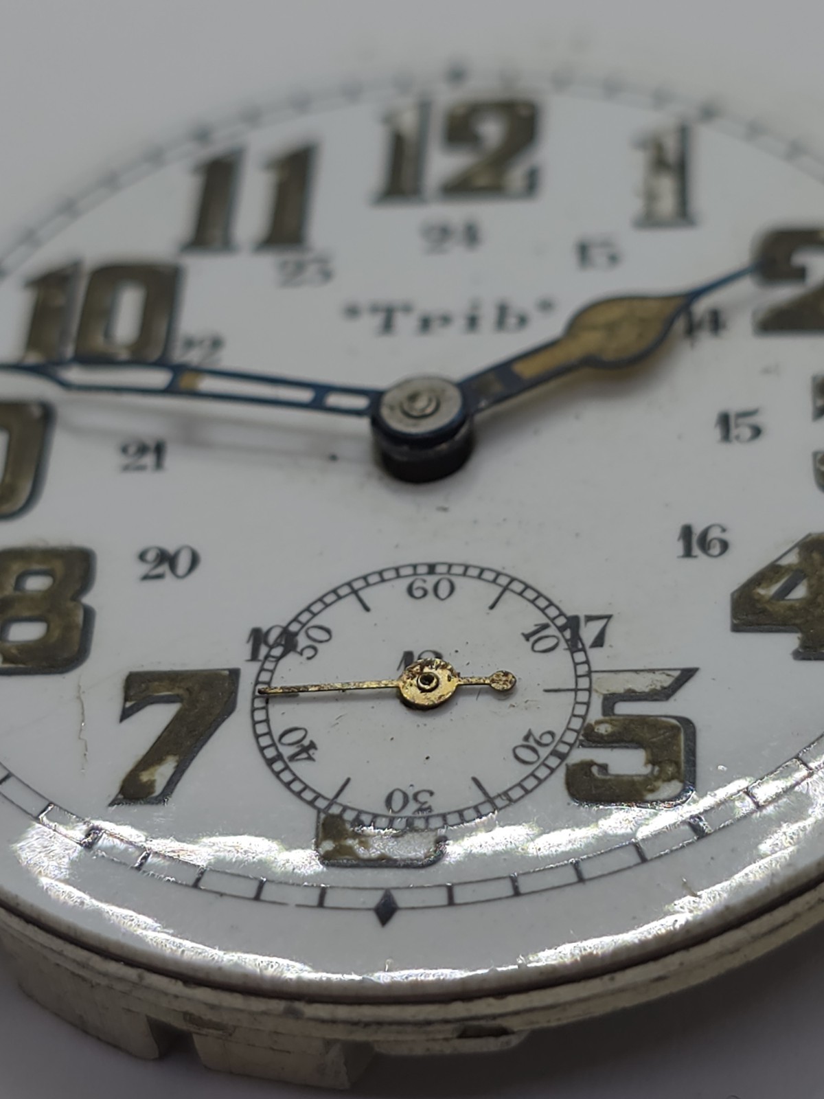 Vintage Trib Pocket Watch Movement Cylinder Sub Second Military Hands For Parts