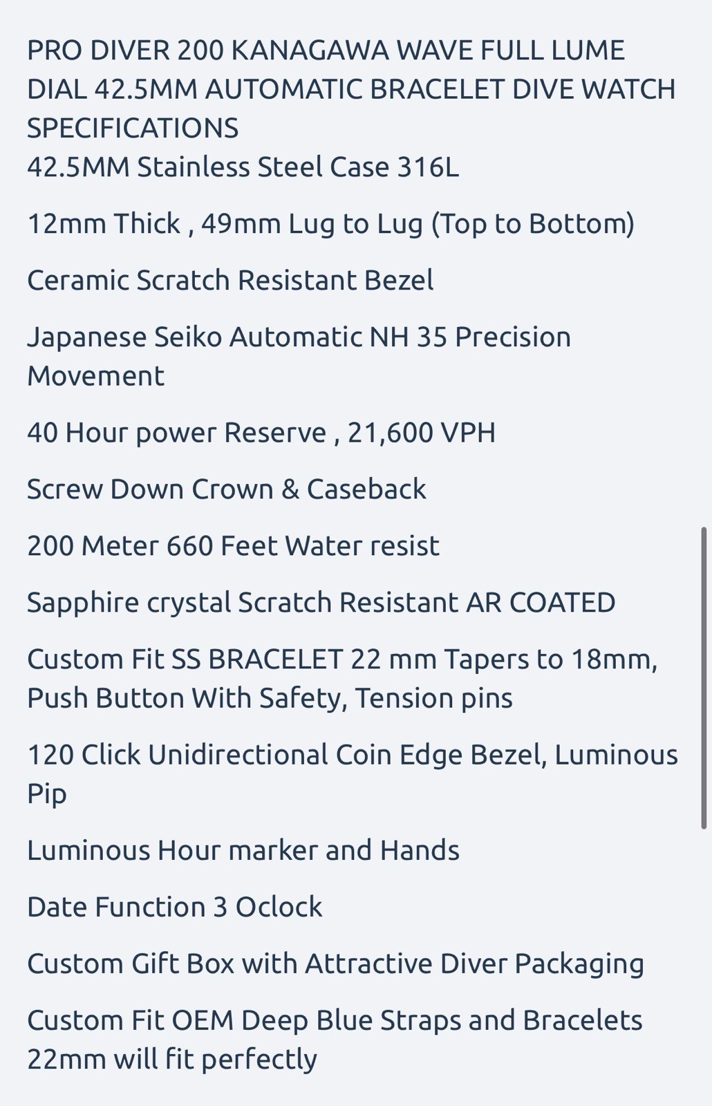 Deep Blue PRO DIVER 200 42.5MM AUTO DIVE WATCH-KANAGAWA WAVE LUME DIAL-NEW‼️