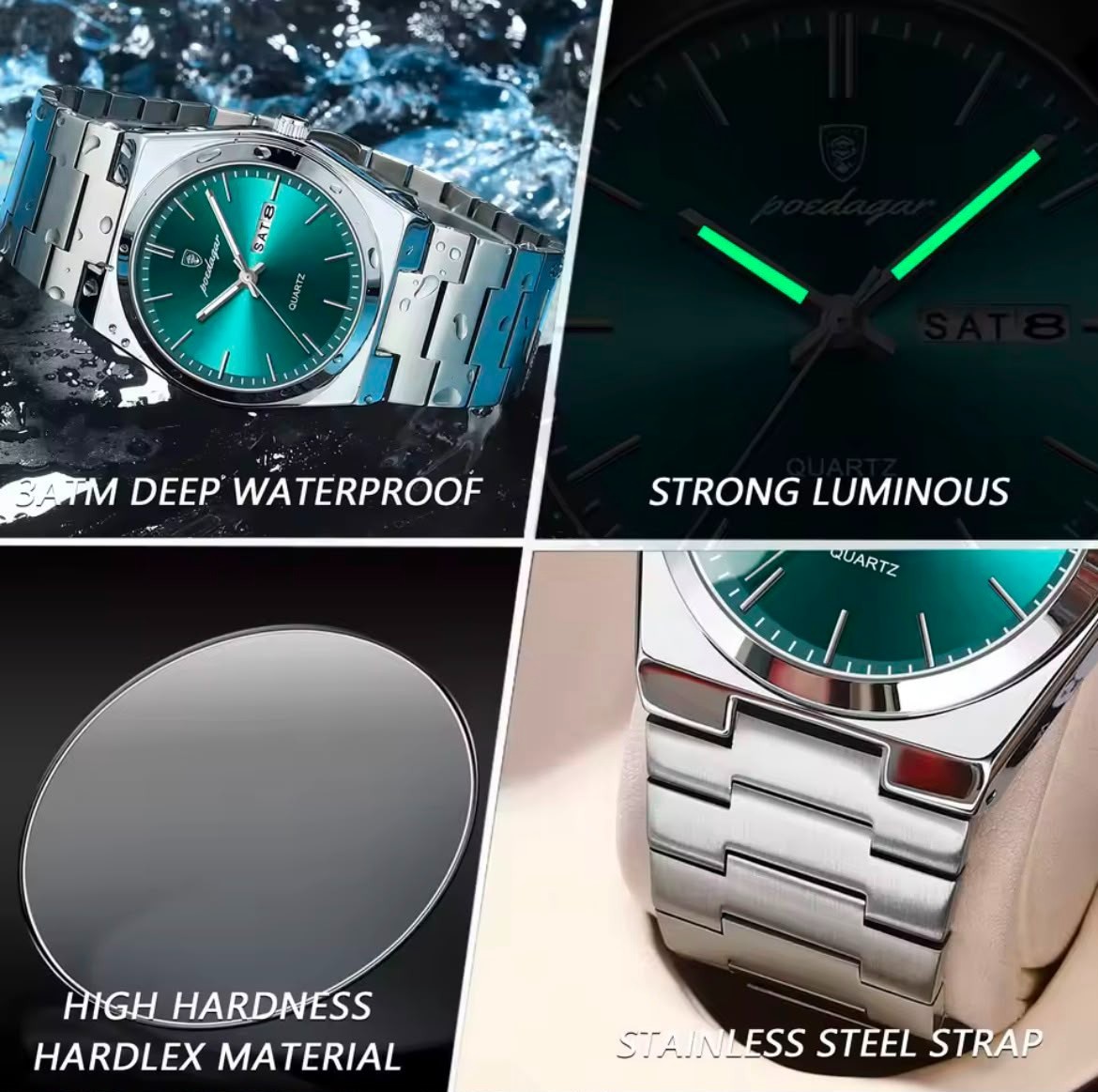 POEDAGAR Luxury Men’s Watches Waterproof Luminous Date Week Men Watch Stainless