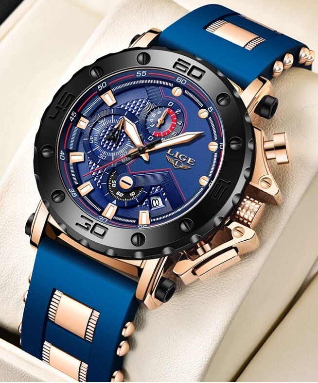 LIGE DREAM Men Big Dial Chronograph Waterproof Analogue Quartz Stainless Steel