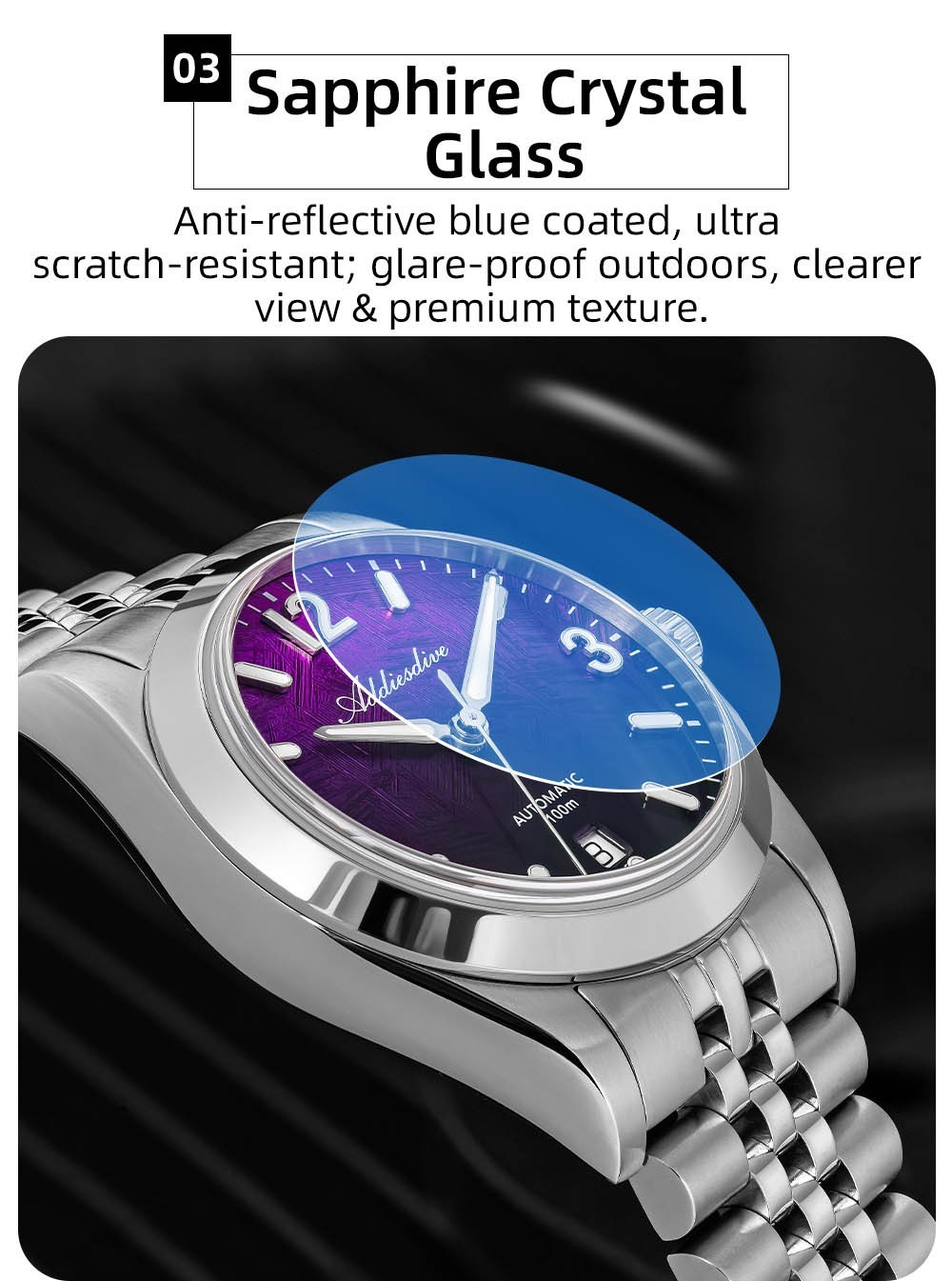 ADDIESDIVE AD2547 39mm Automatic Watch Purple Waterproof Citizen Miyota New