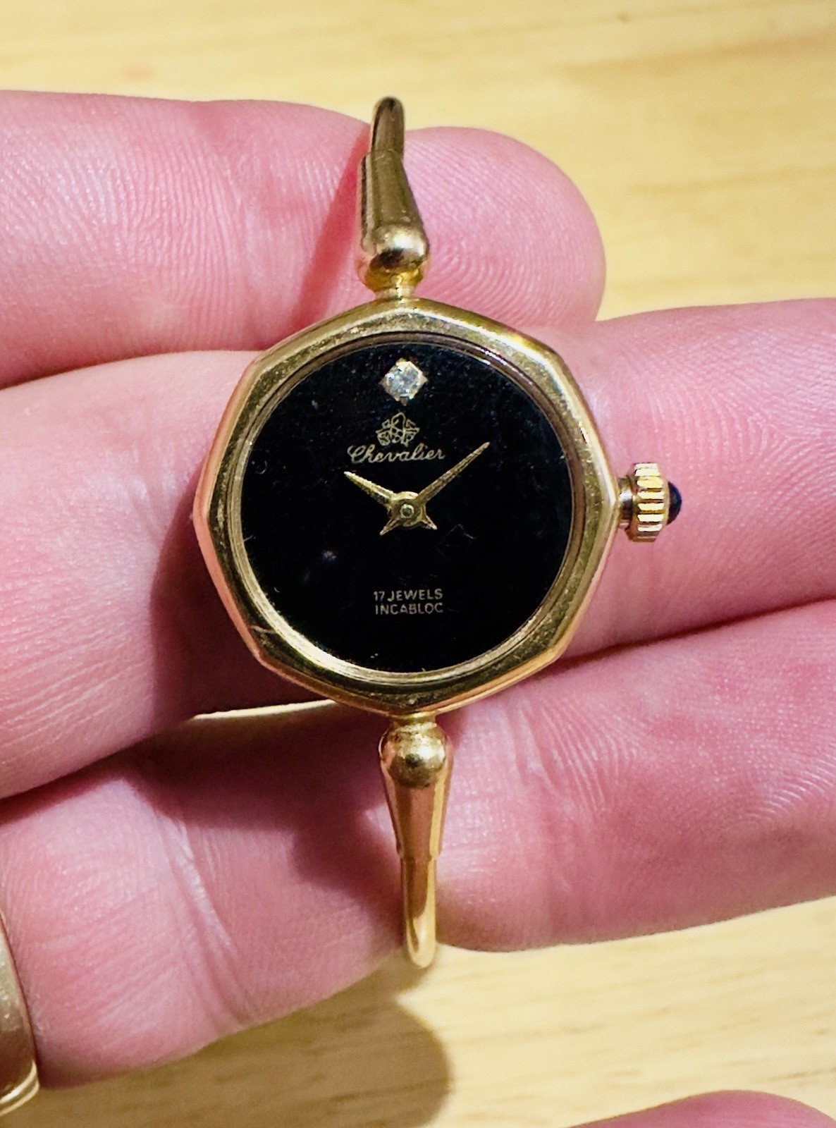 Chevalier Vintage Ladies’s Gold Tone Bangle Jewel Mechanical Watch. Marked.
